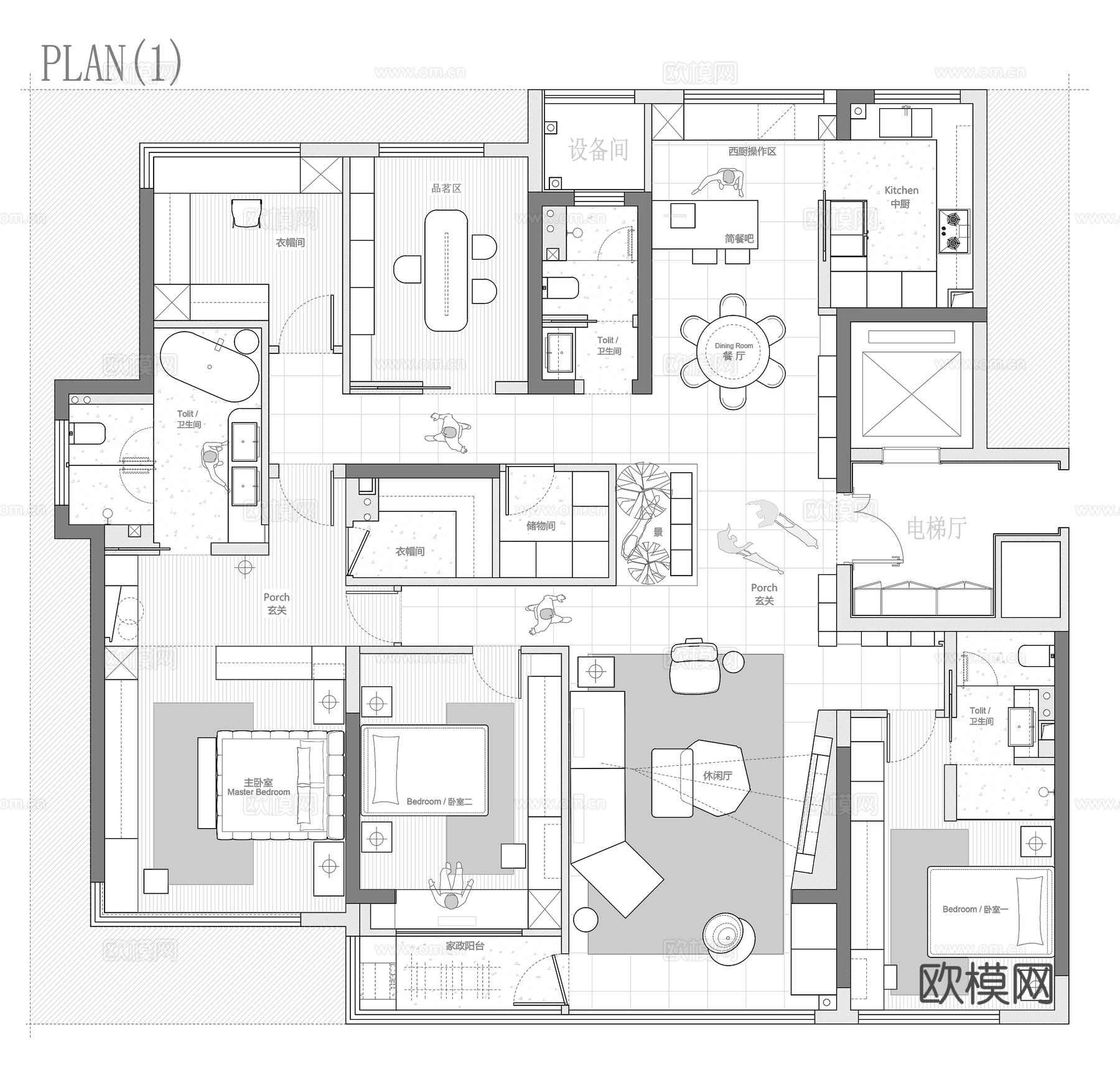 210㎡大平层 平面图cad施工图
