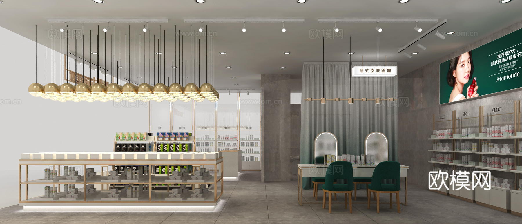 美妆店 最新全套施工图 效果图合集cad施工图