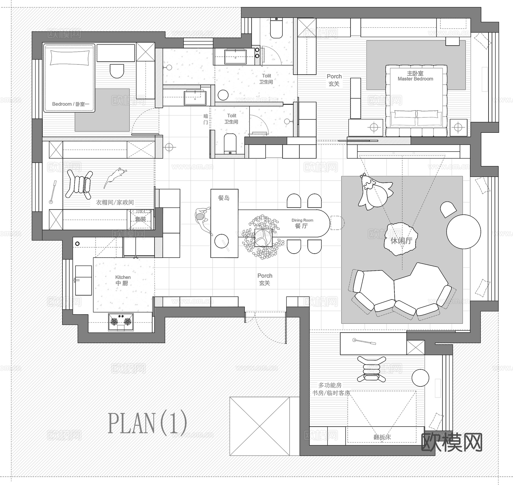 136㎡平层 平面图cad施工图