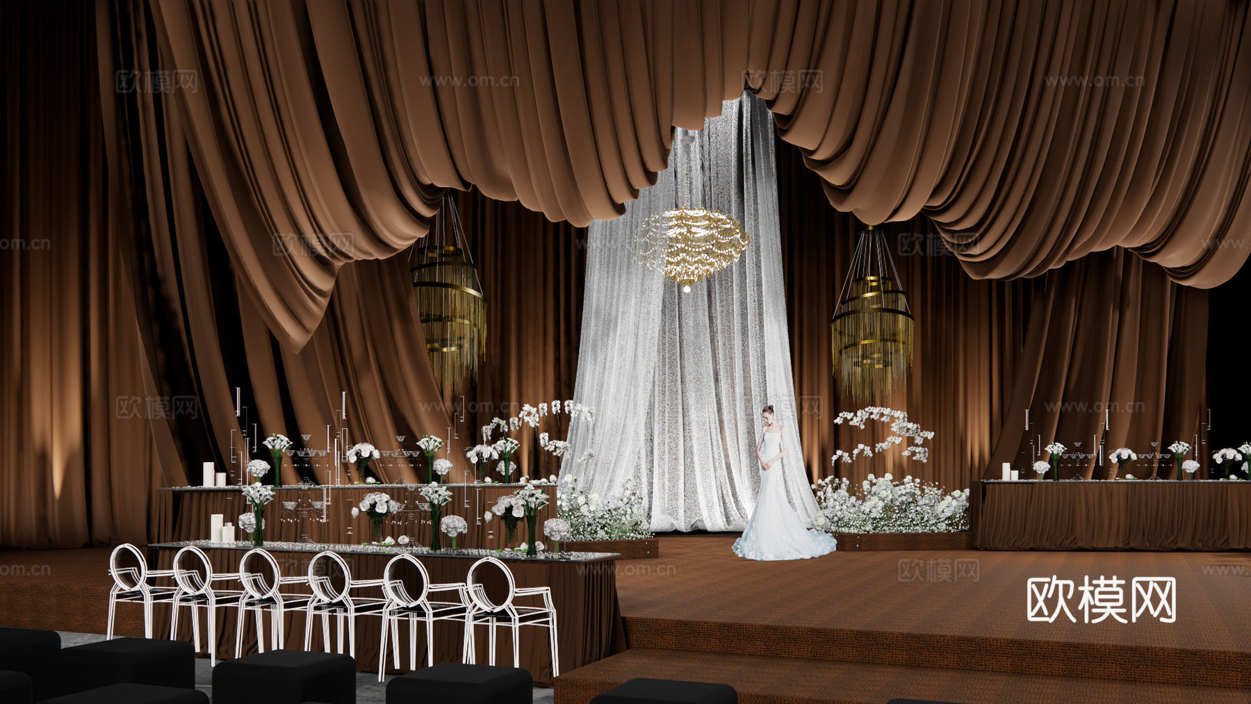 秀场风高顿大气咖啡色 布幔造型婚礼美陈su模型