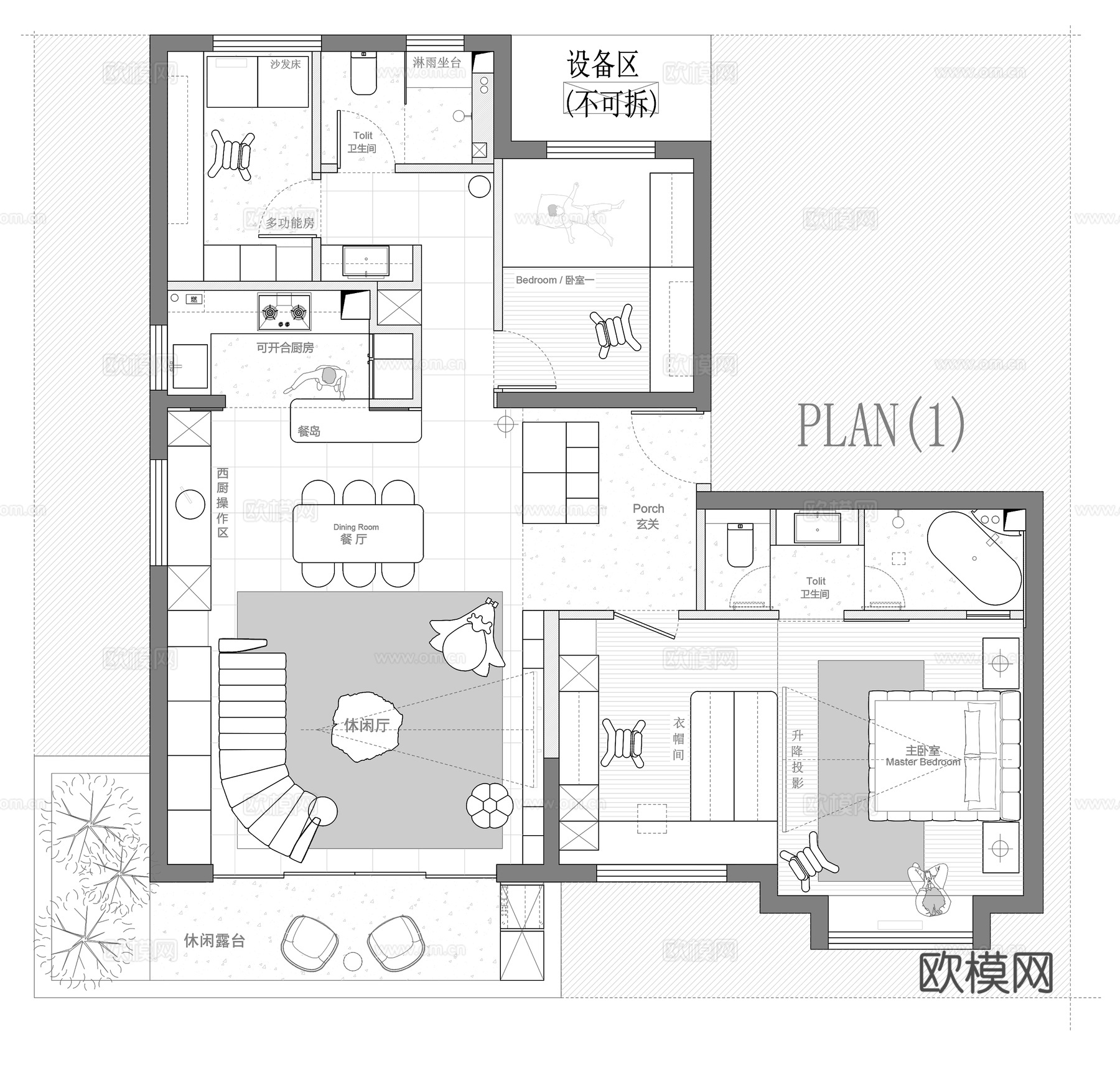 114㎡平层 平面图cad施工图