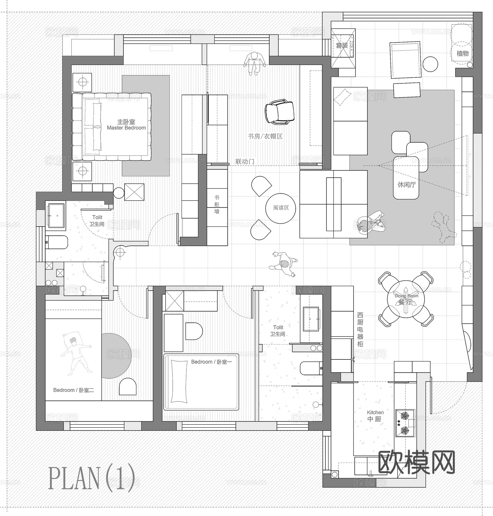 126㎡平层 平面图cad施工图
