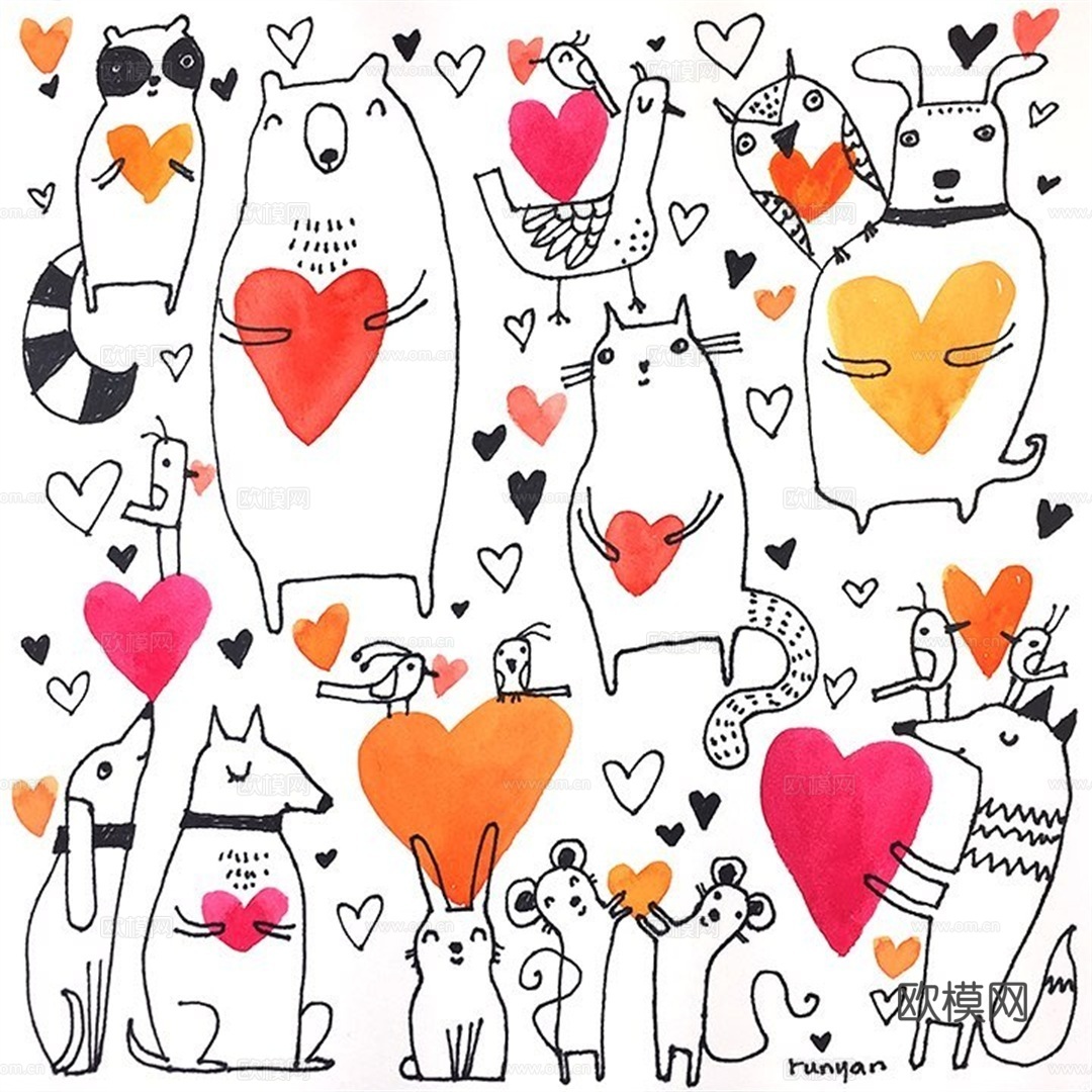 可爱动物手绘，创意童趣插画，猫咪动物插画，治愈系插画，可爱儿下载