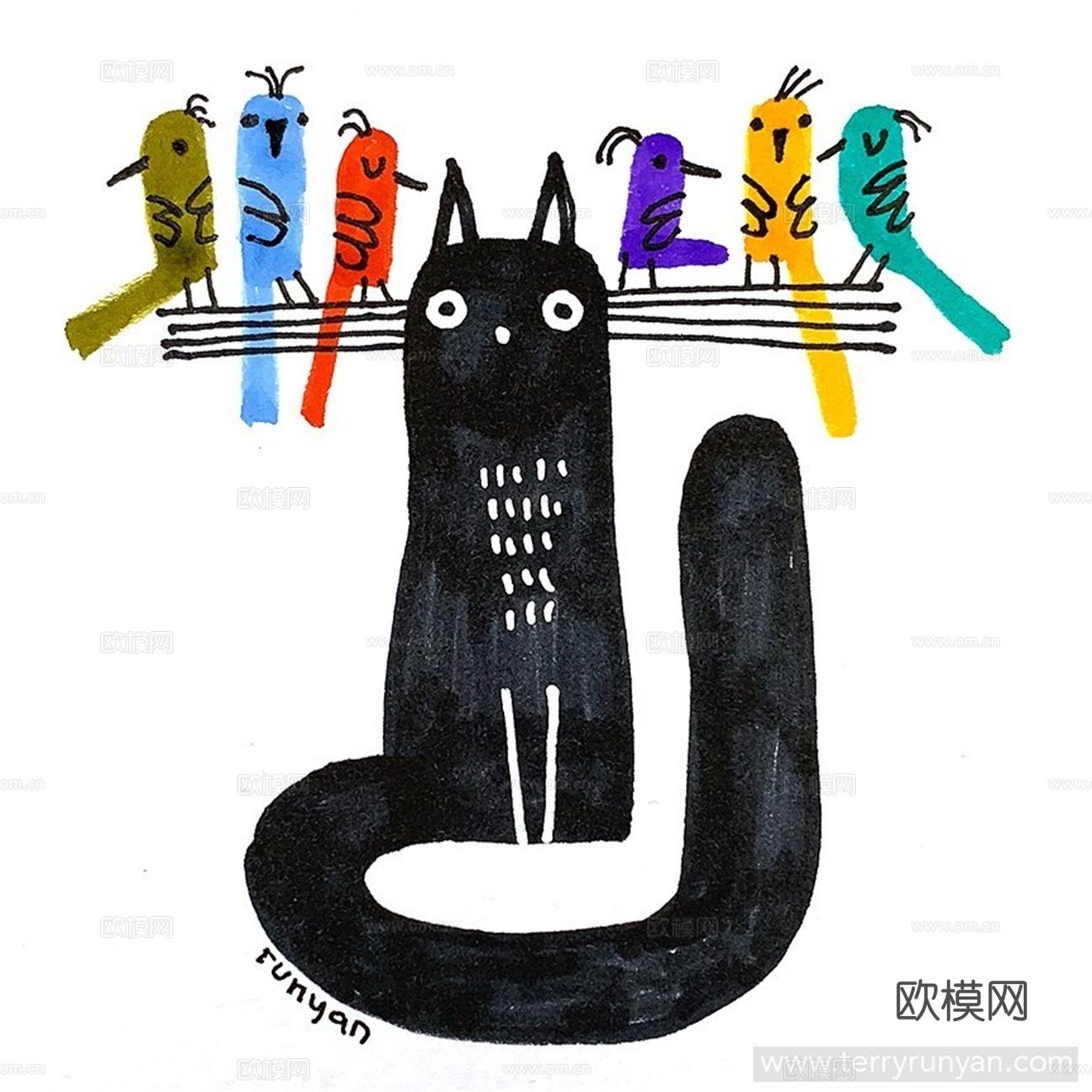 可爱动物手绘创意童趣插画猫咪动物插画治愈系插画可爱儿童插画下载