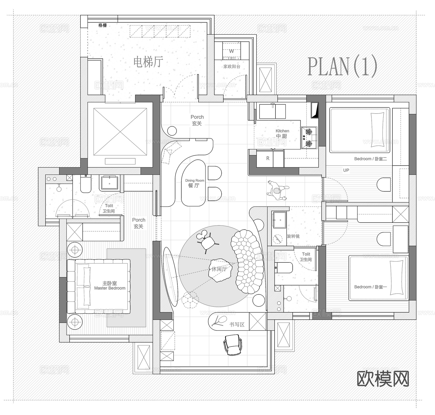 91㎡平层 平面图cad施工图