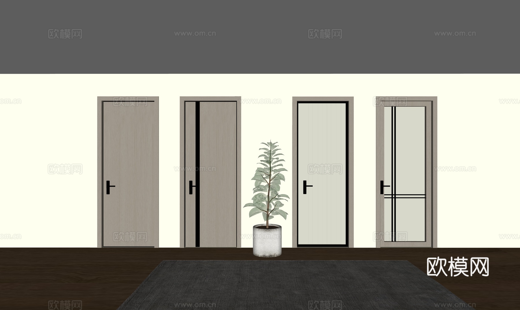 现代单开房门玻璃门su模型