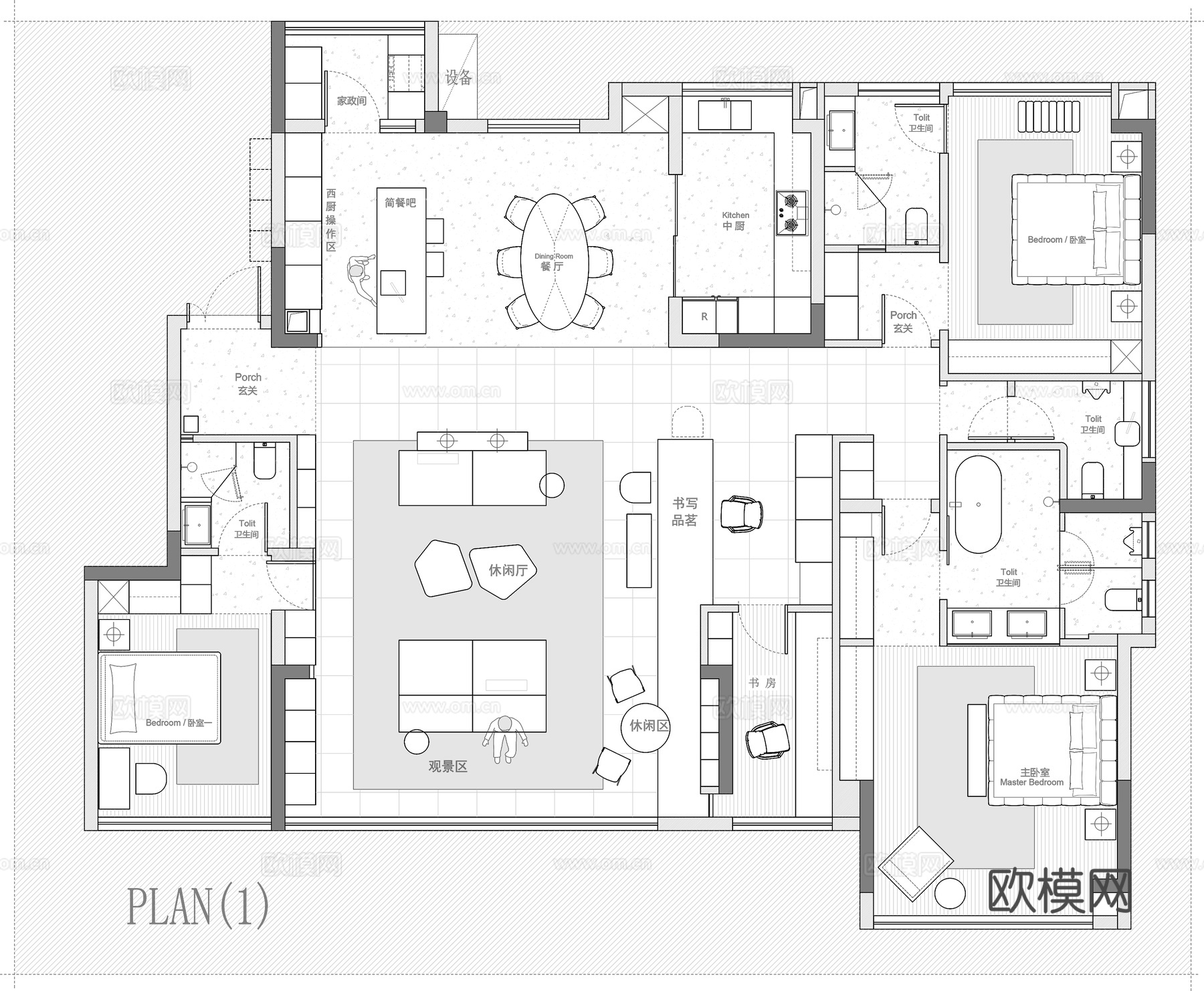 203㎡大平层 平面图cad施工图