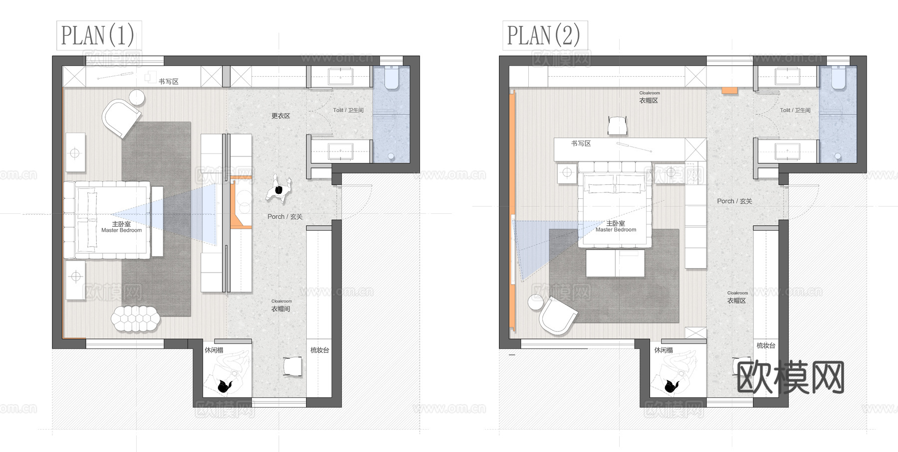 67㎡房间平面方案 彩平图cad施工图