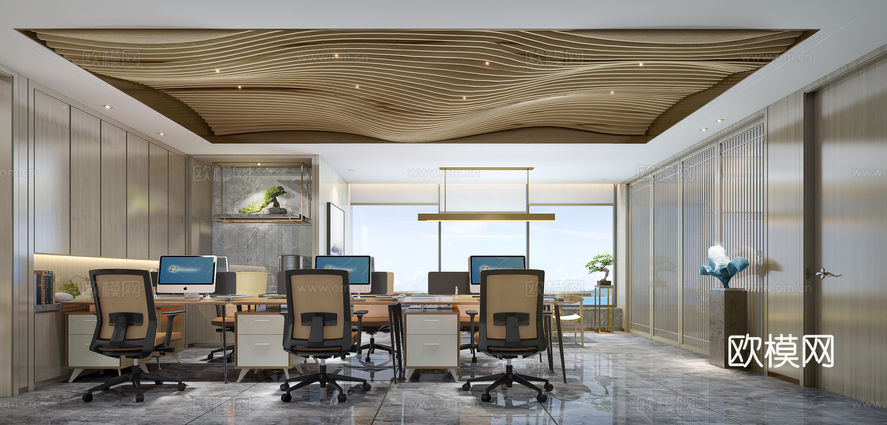 200平办公室 最新全套施工图 效果图合集cad施工图