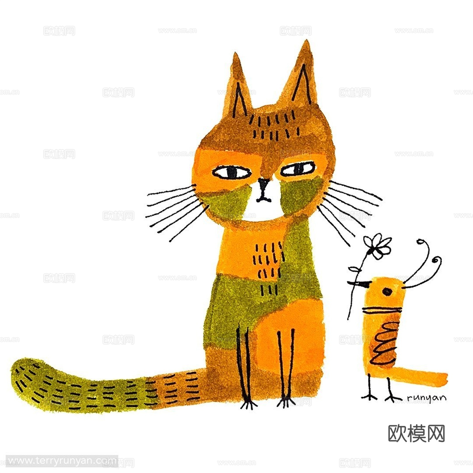 可爱动物手绘创意童趣插画猫咪动物插画治愈系插画可爱儿童插画下载