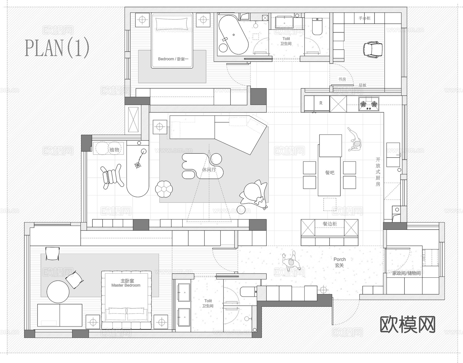 136㎡平层 平面图cad施工图