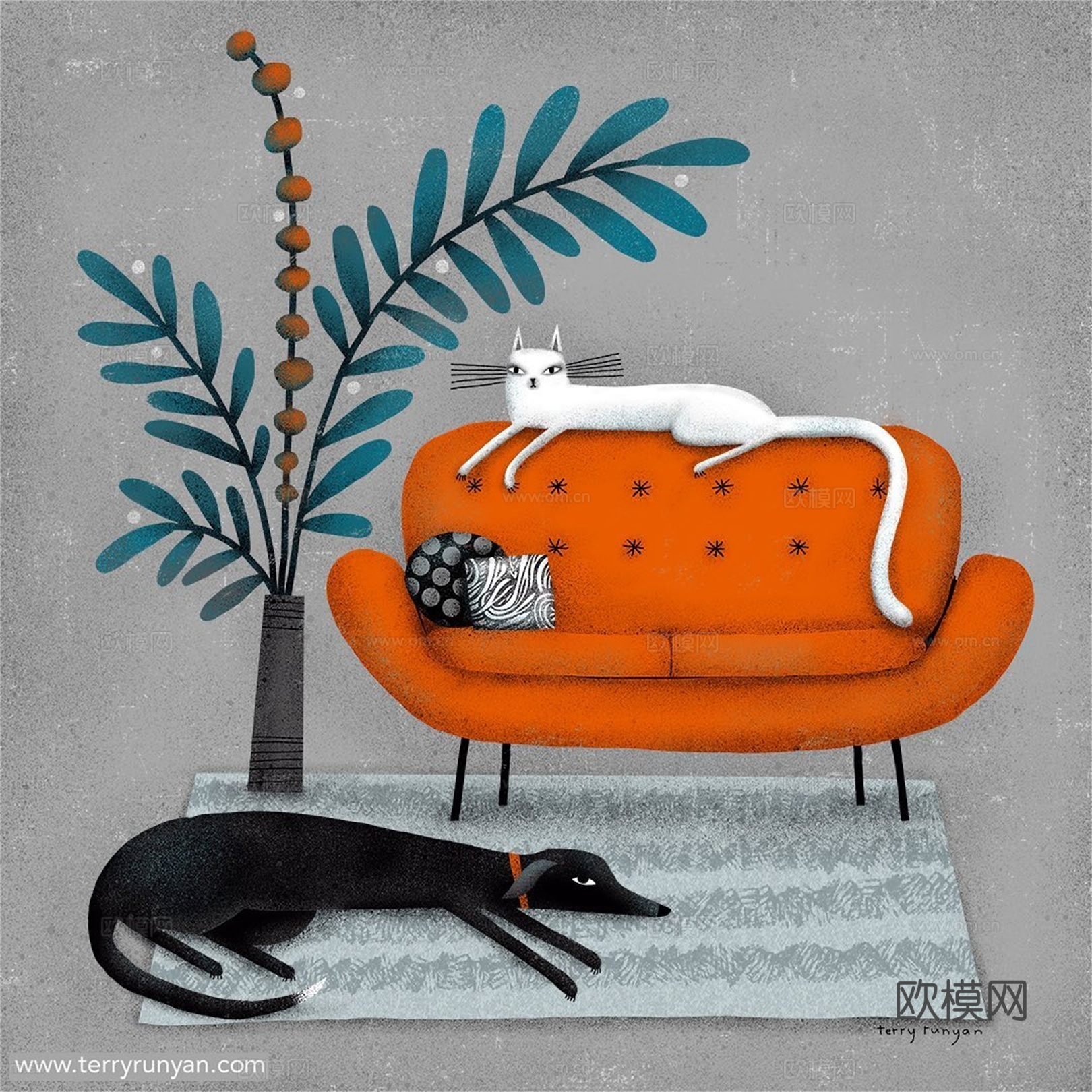 可爱动物手绘创意童趣插画猫咪动物插画治愈系插画可爱儿童插画下载