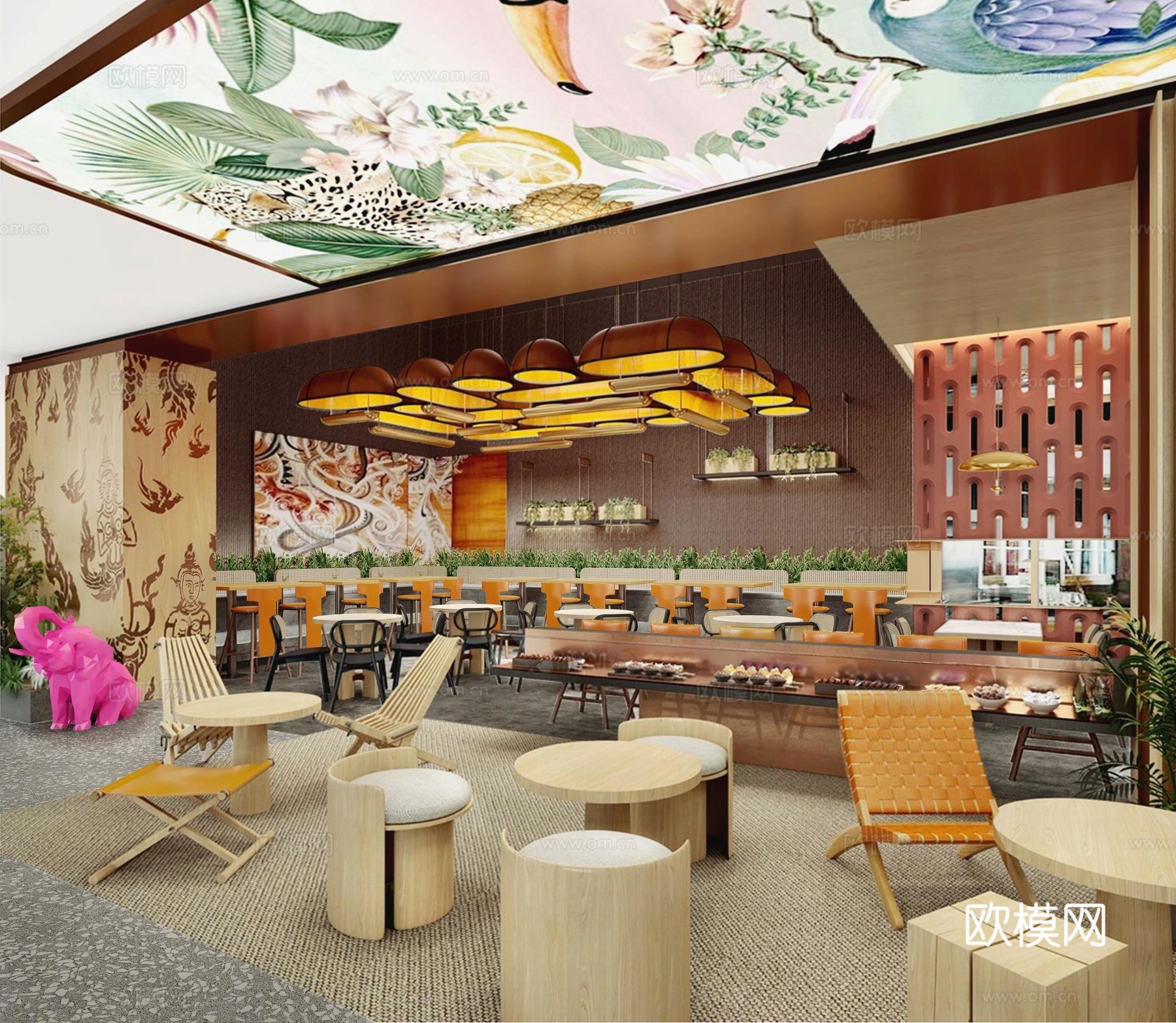 特色咖喱店 最新全套施工图 效果图合集cad施工图