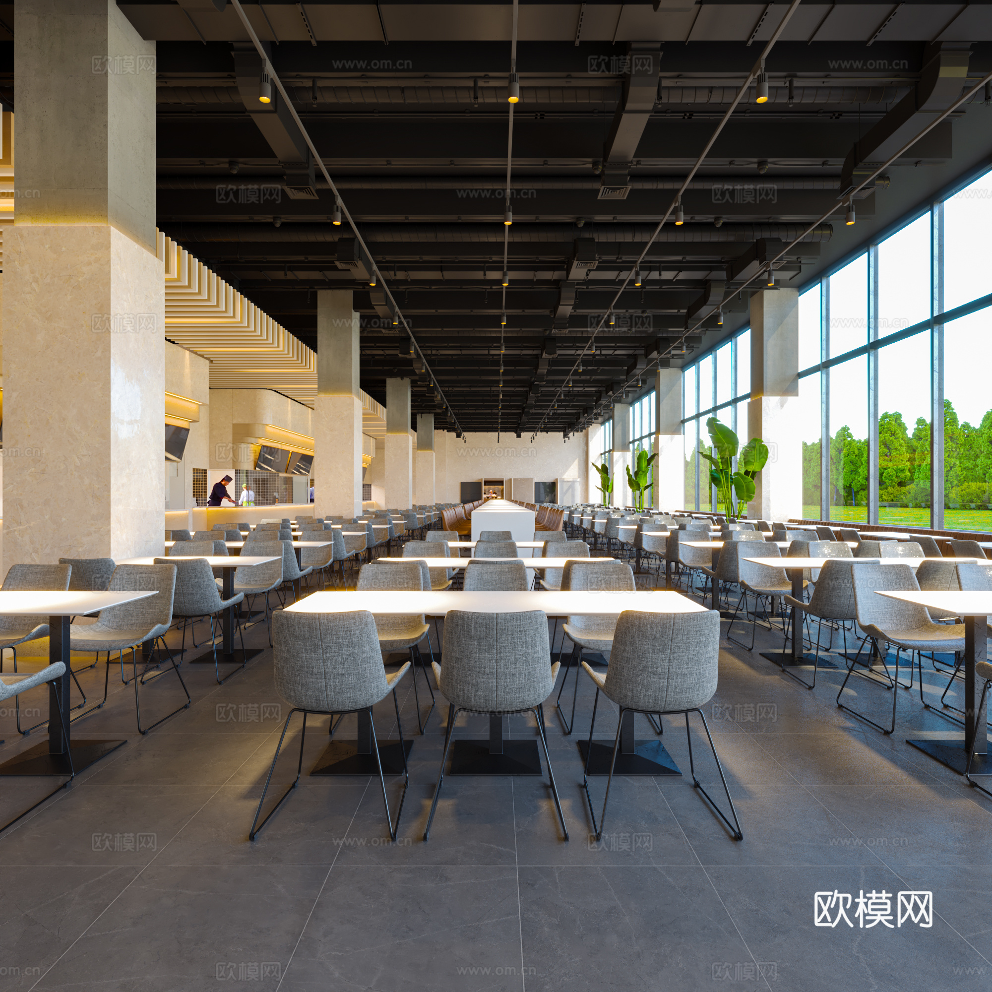 西餐厅 员工餐厅 最新全套施工图 效果图合集cad施工图