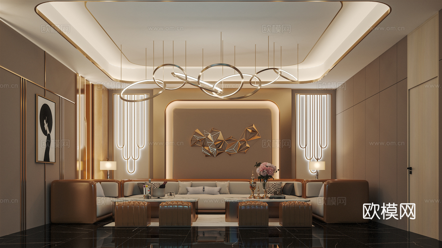 轻奢娱乐会所  最新全套施工图 效果图合集cad施工图下载（渲染图4）