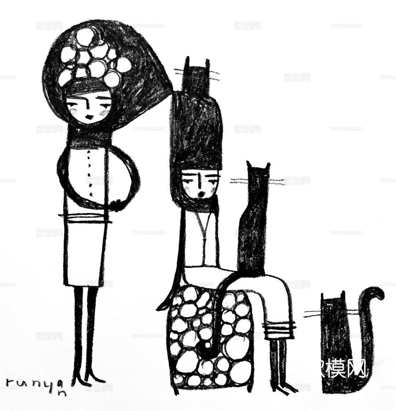 可爱动物手绘创意童趣插画猫咪动物插画治愈系插画可爱儿童插画下载