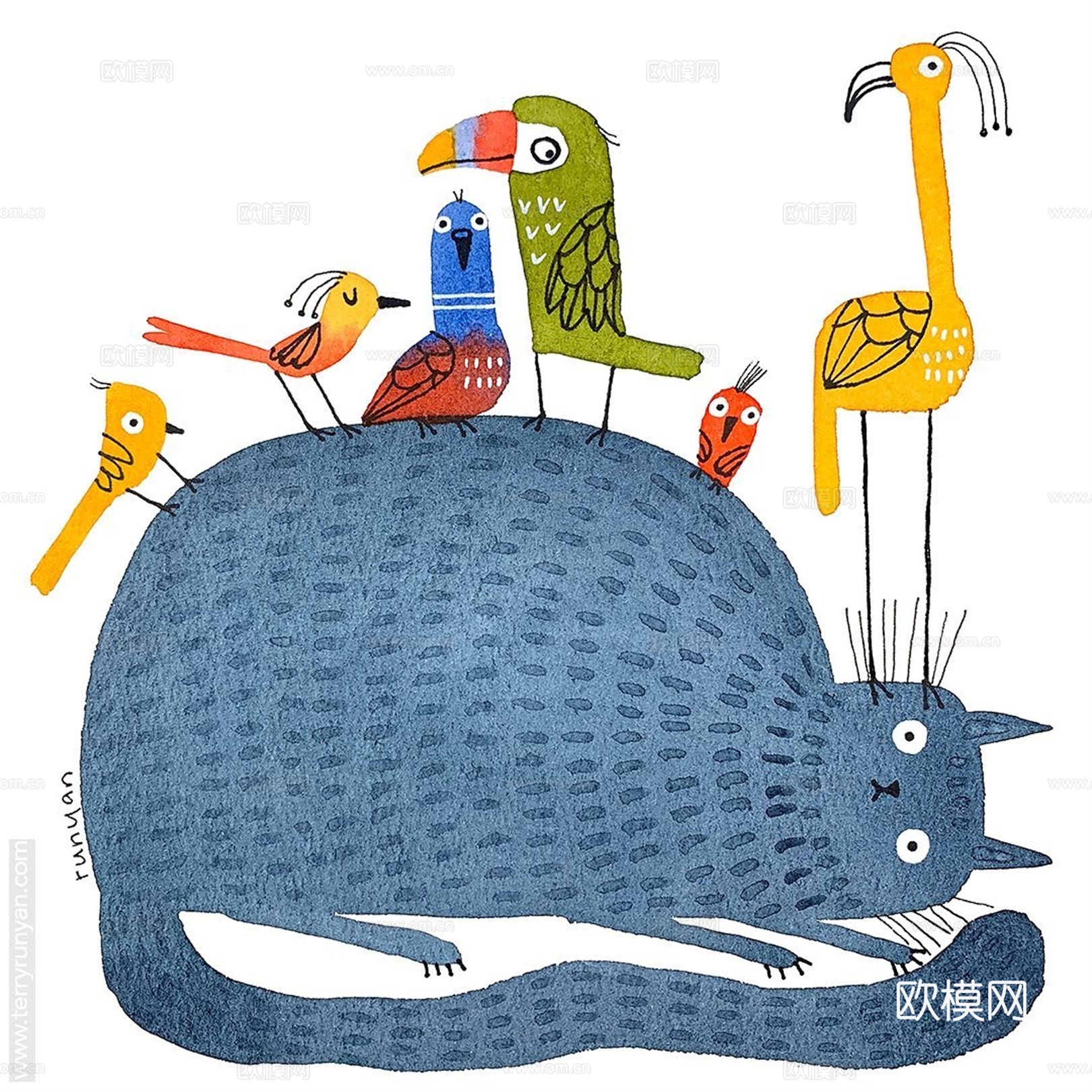 可爱动物手绘创意童趣插画猫咪动物插画治愈系插画可爱儿童插画下载