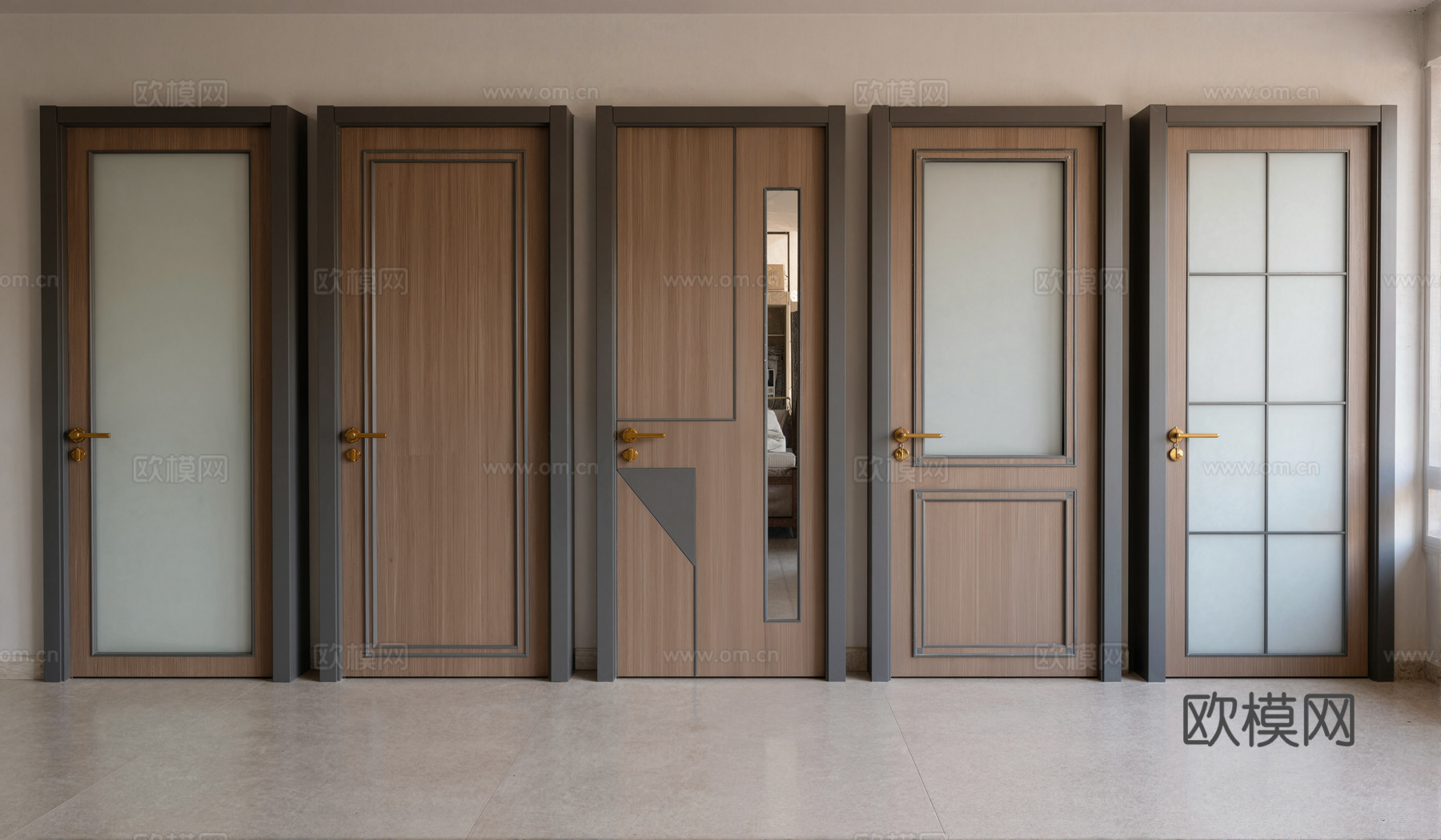 现代单双开入户门房门su模型