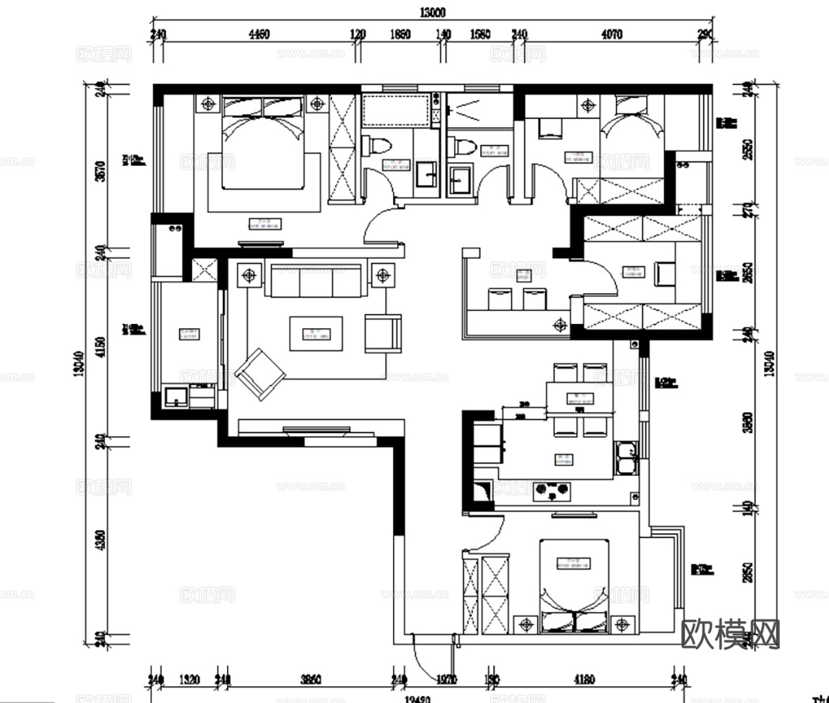 8套无主灯设计住宅样板间大平层别墅CAD施工图实景图cad施工图