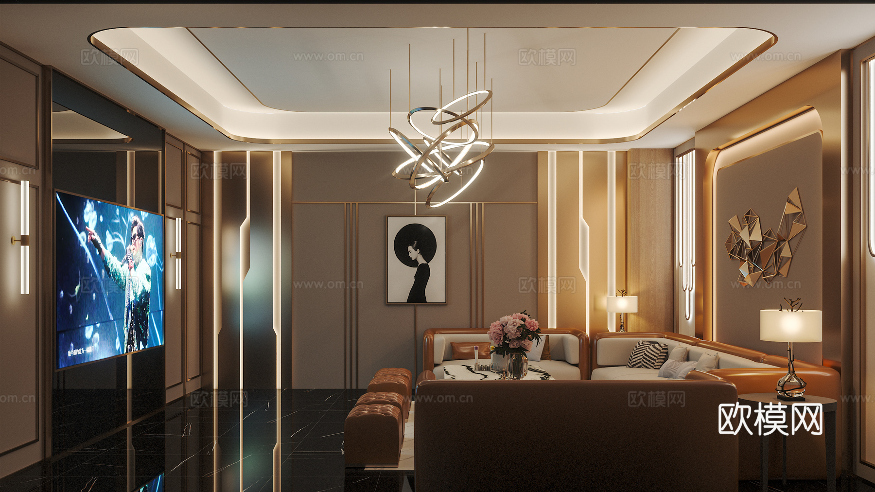 轻奢娱乐会所  最新全套施工图 效果图合集cad施工图下载（渲染图5）