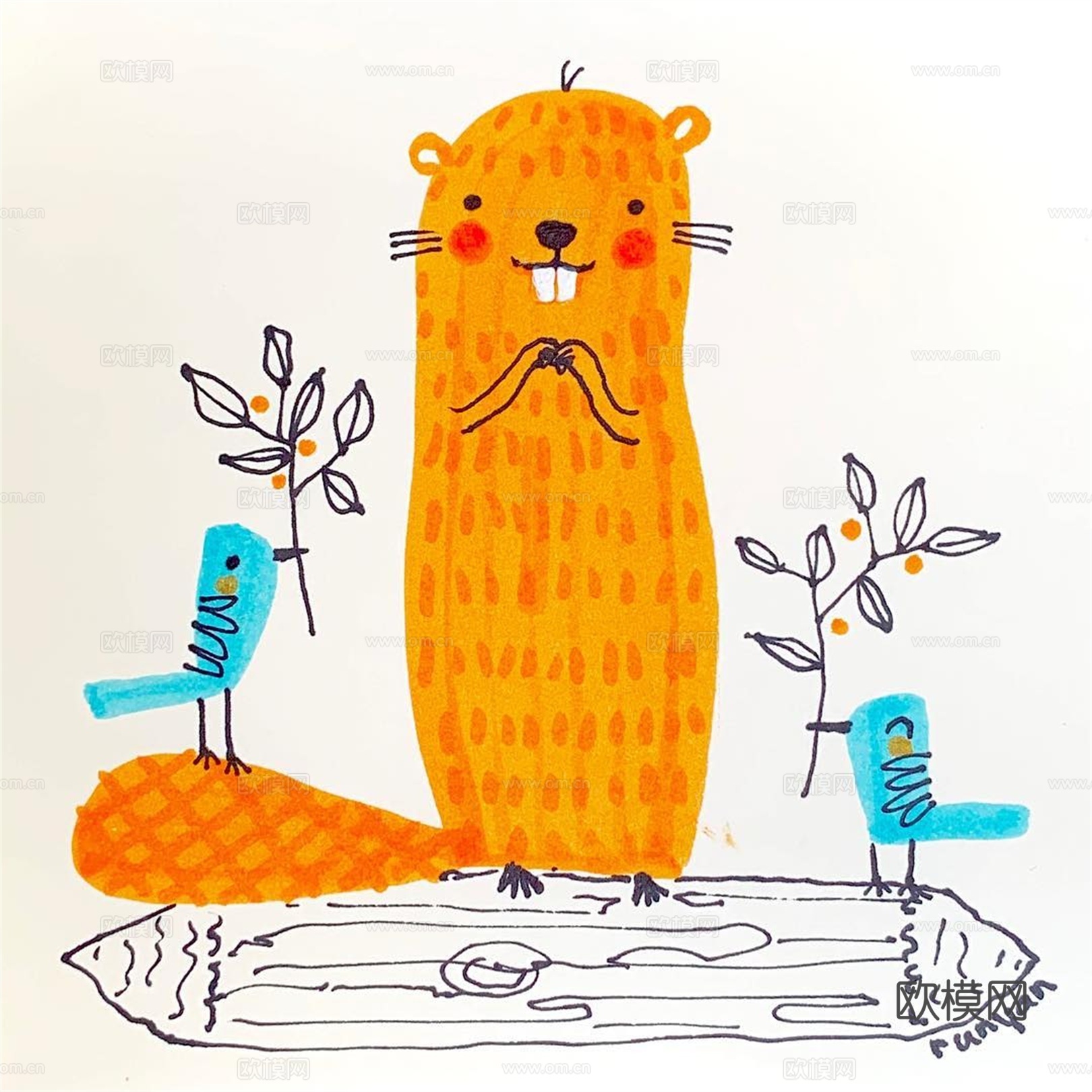 可爱动物手绘创意童趣插画猫咪动物插画治愈系插画可爱儿童插画下载