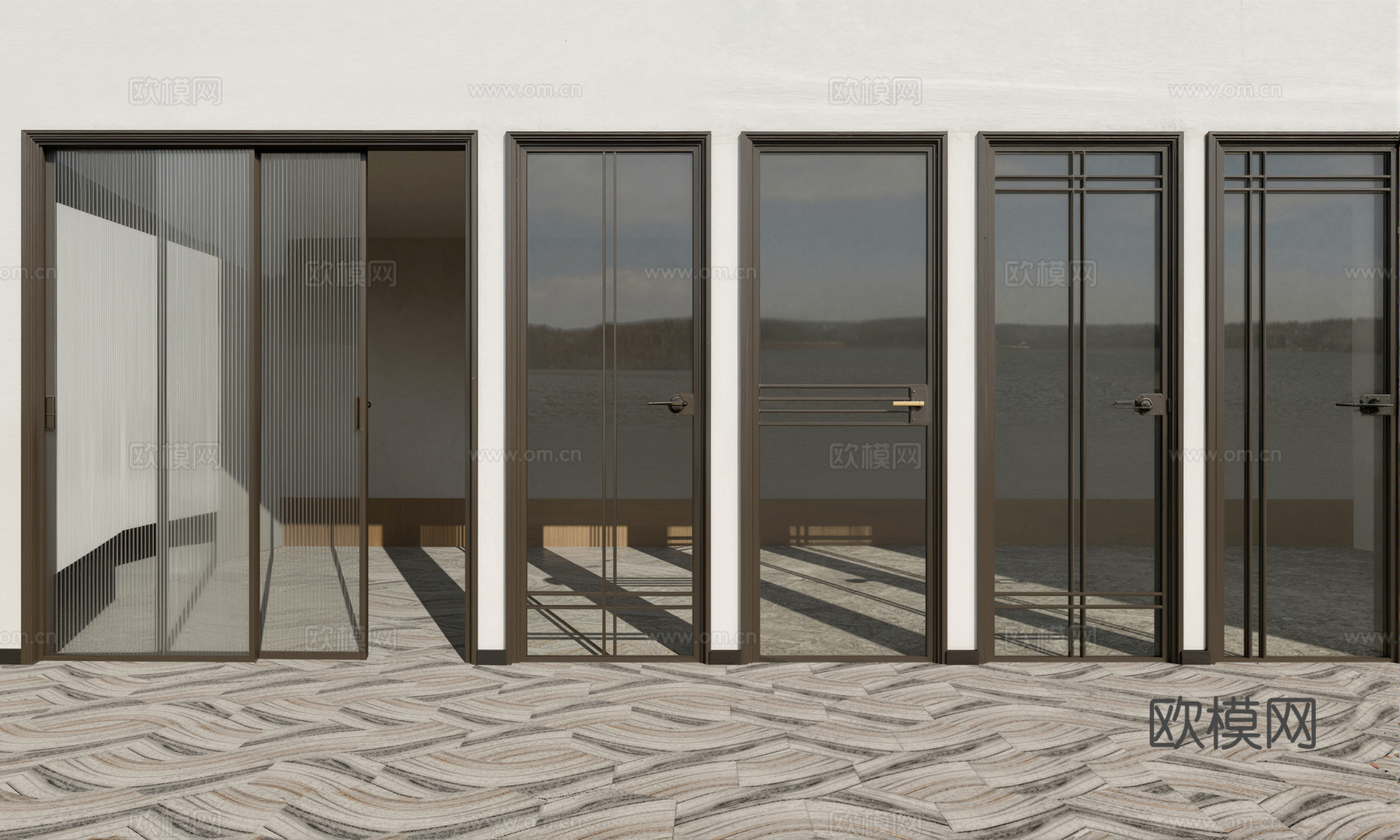 现代单双开玻璃门长虹玻璃普通玻璃su模型