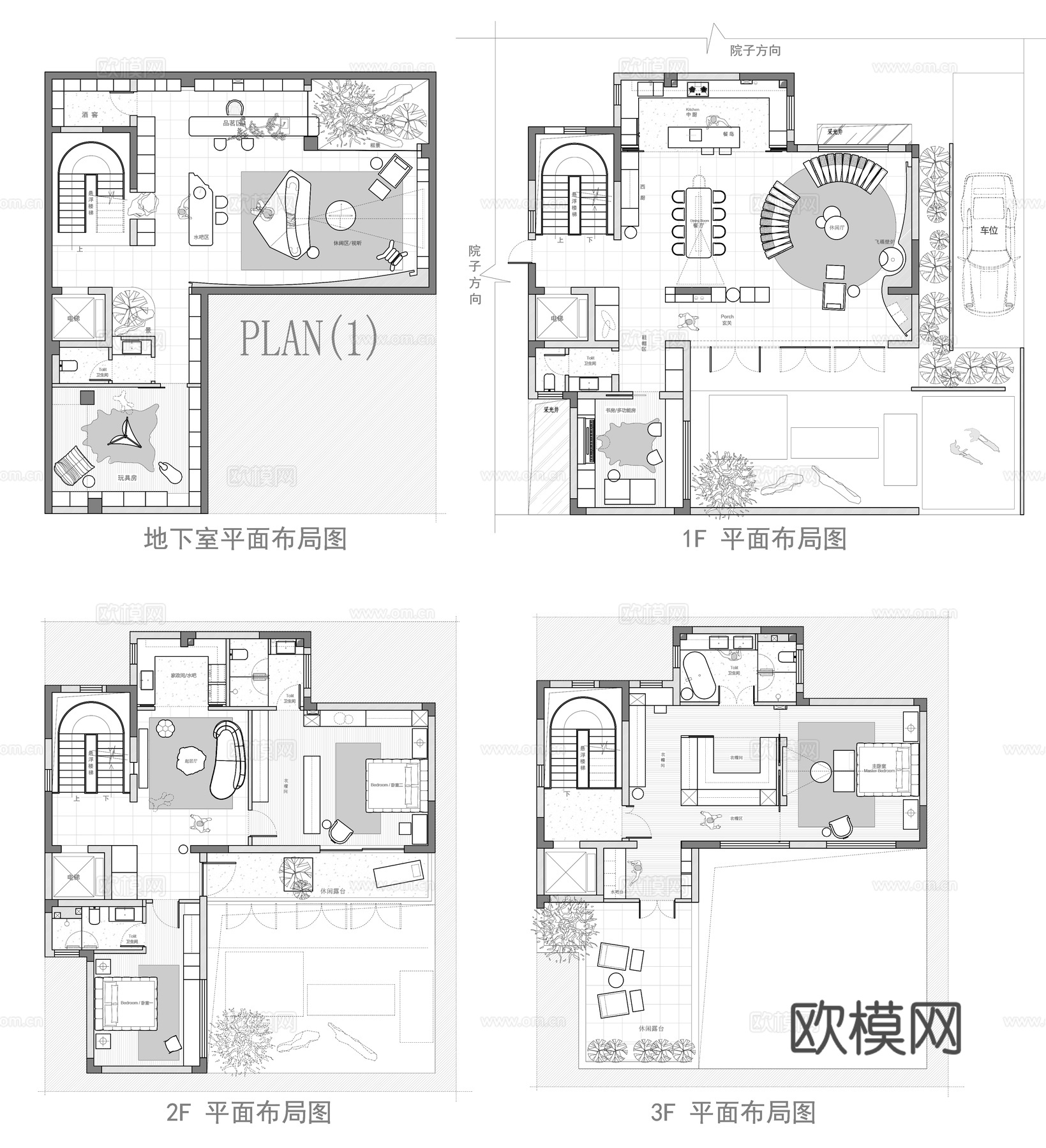 470㎡独栋别墅 平面图cad施工图