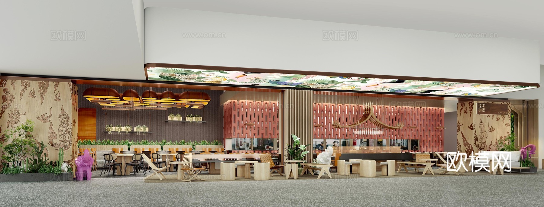 特色咖喱店 最新全套施工图 效果图合集cad施工图