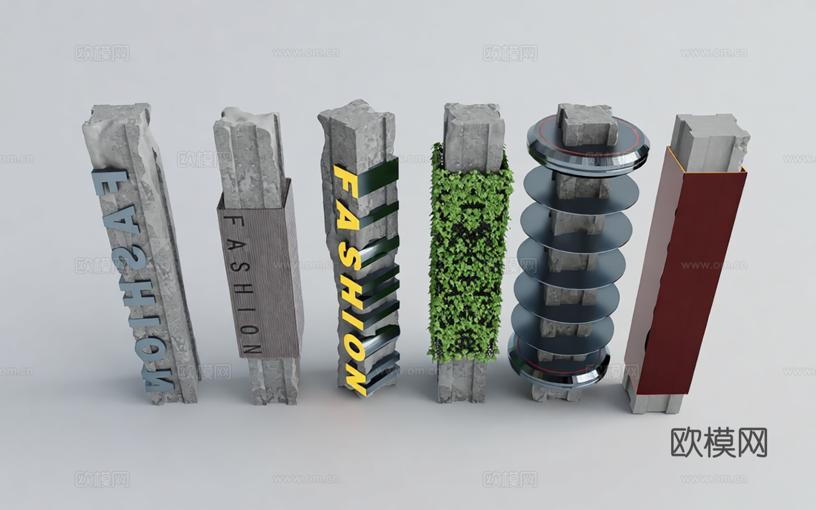 多材质创意立体字 金属发光植绒 植物墙 店铺标识艺术装置su模型