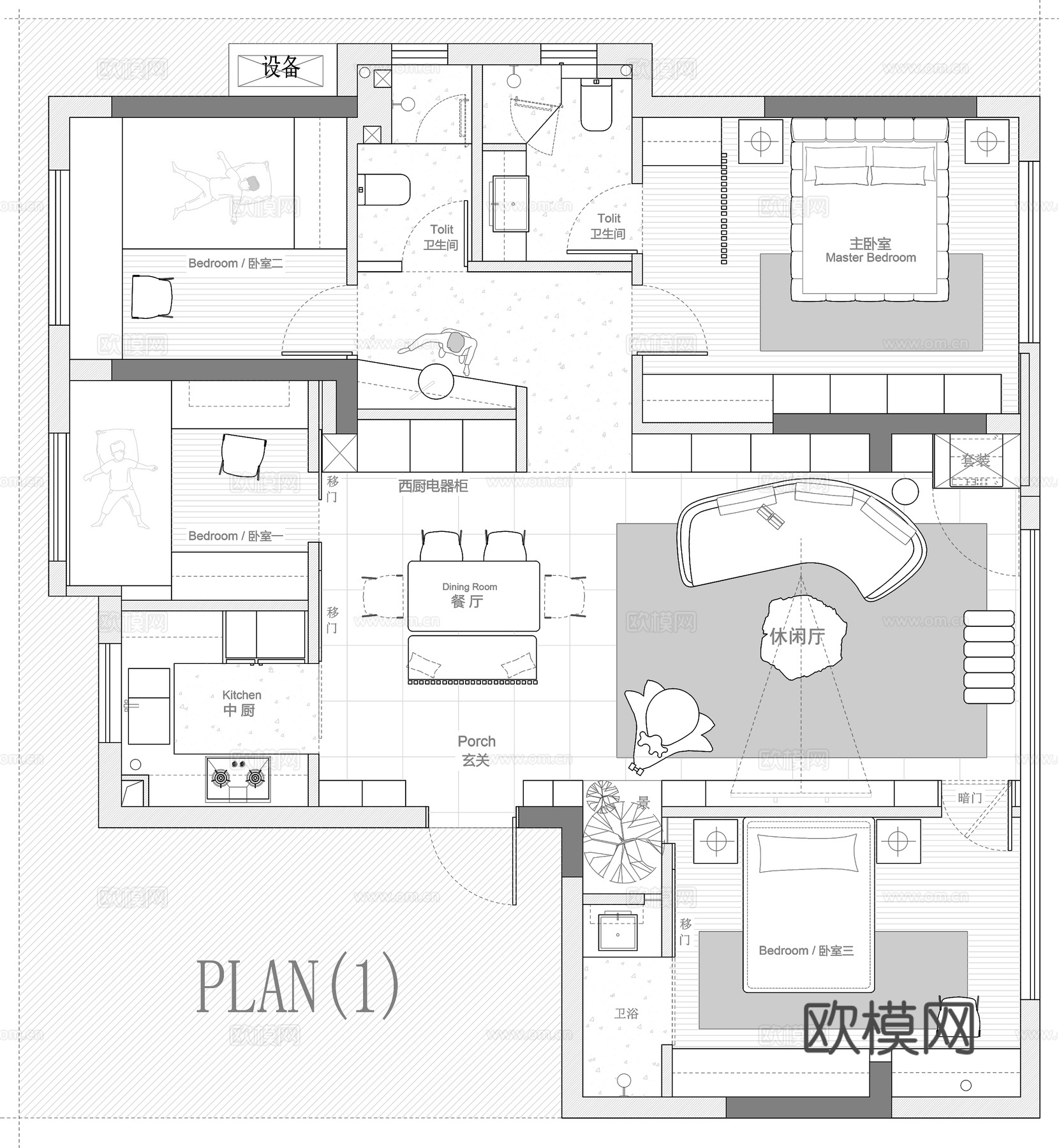 113㎡平层 平面图cad施工图