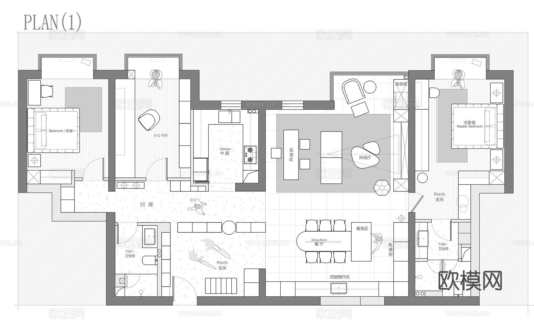 166㎡平层 平面图cad施工图