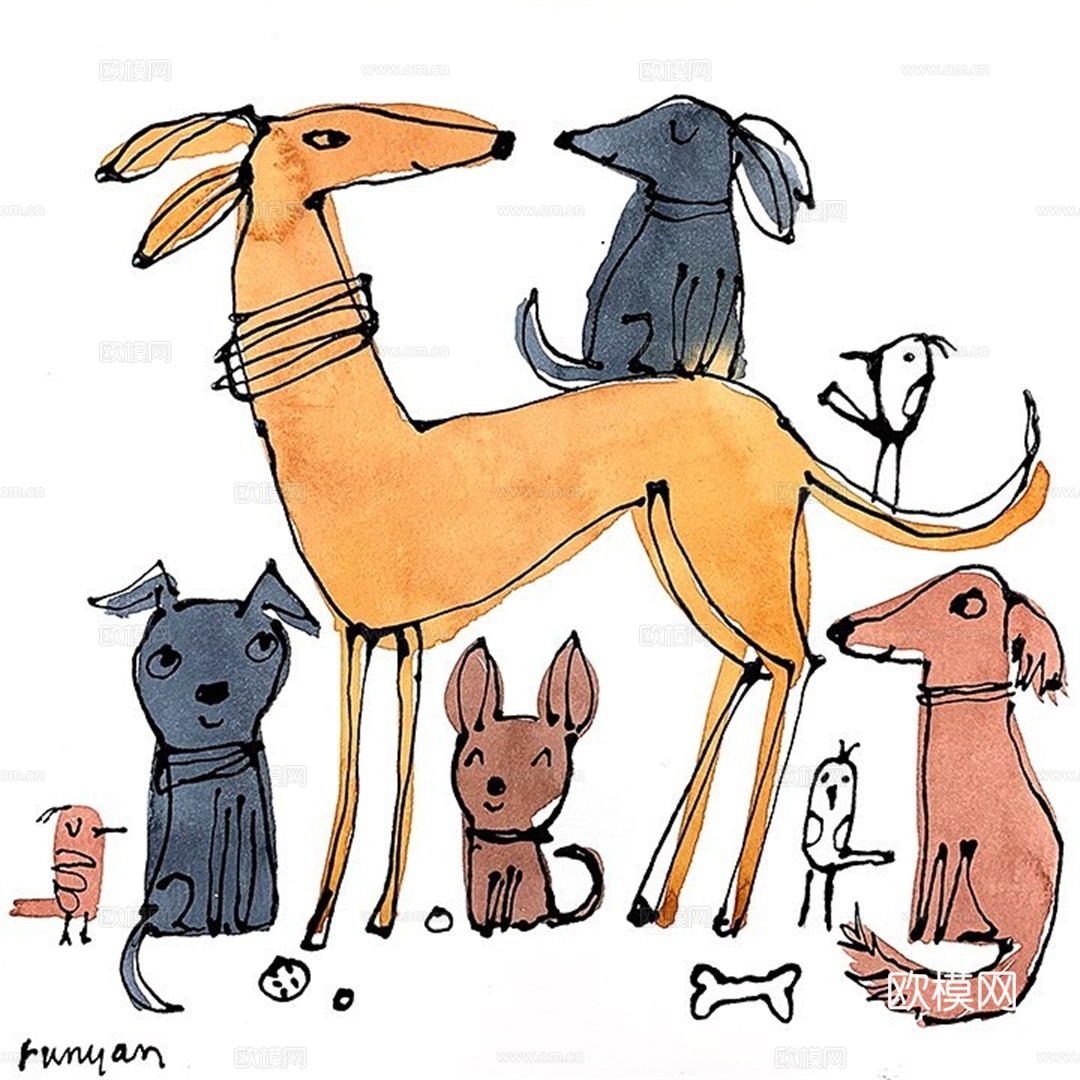 可爱动物手绘创意童趣插画猫咪动物插画治愈系插画可爱儿童插画下载