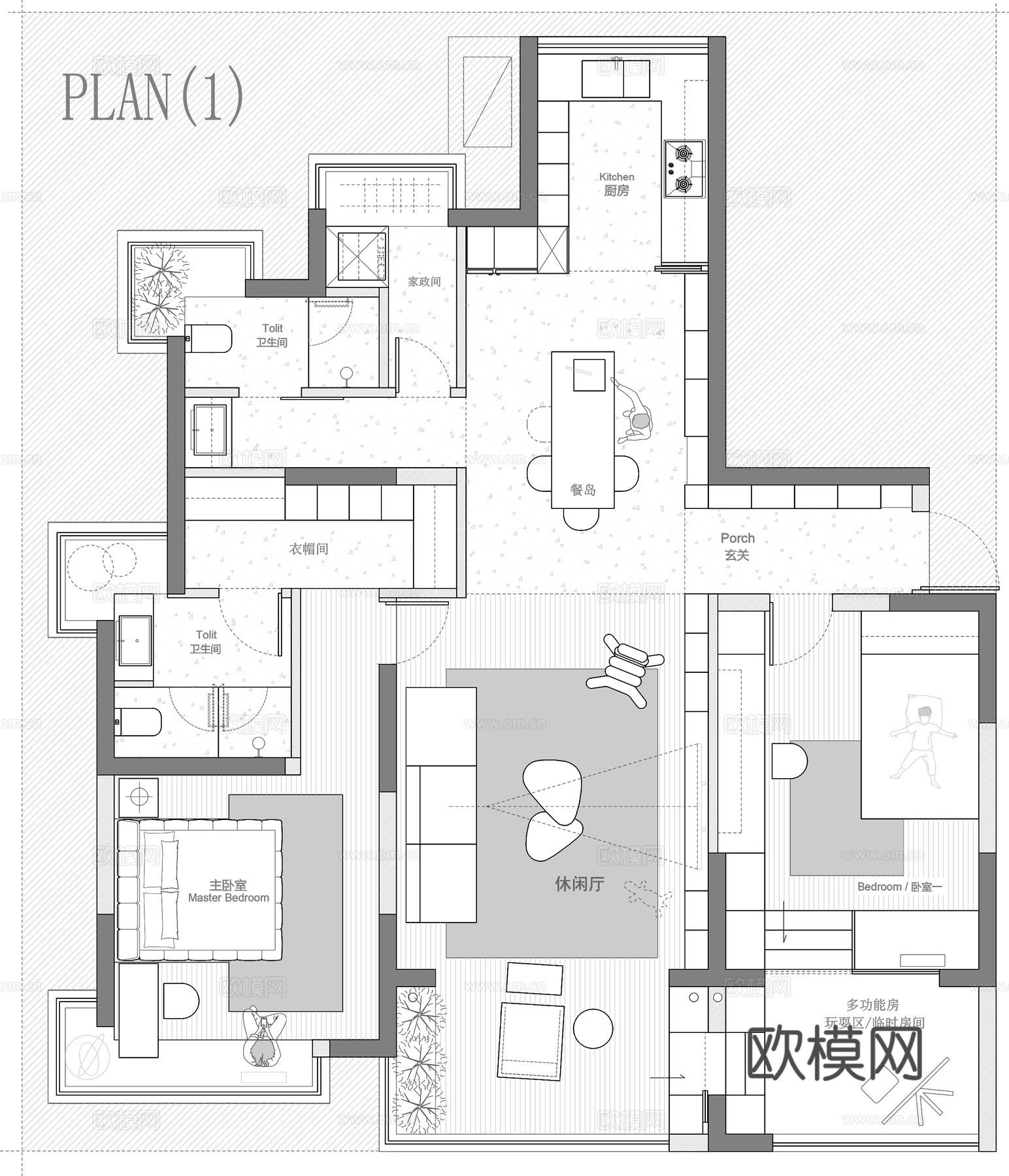 128㎡ 平层 平面图cad施工图