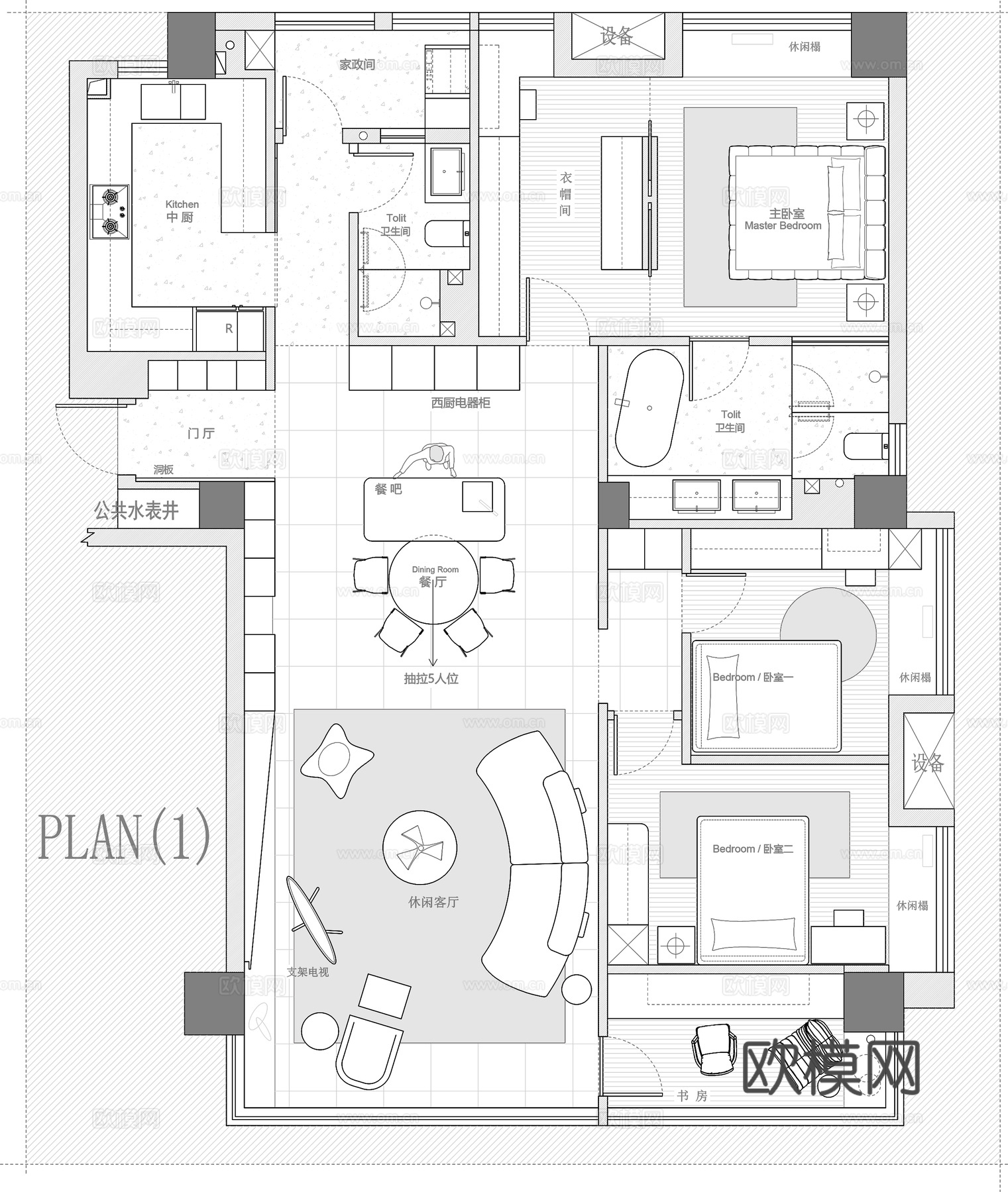 150㎡平层平面图cad施工图