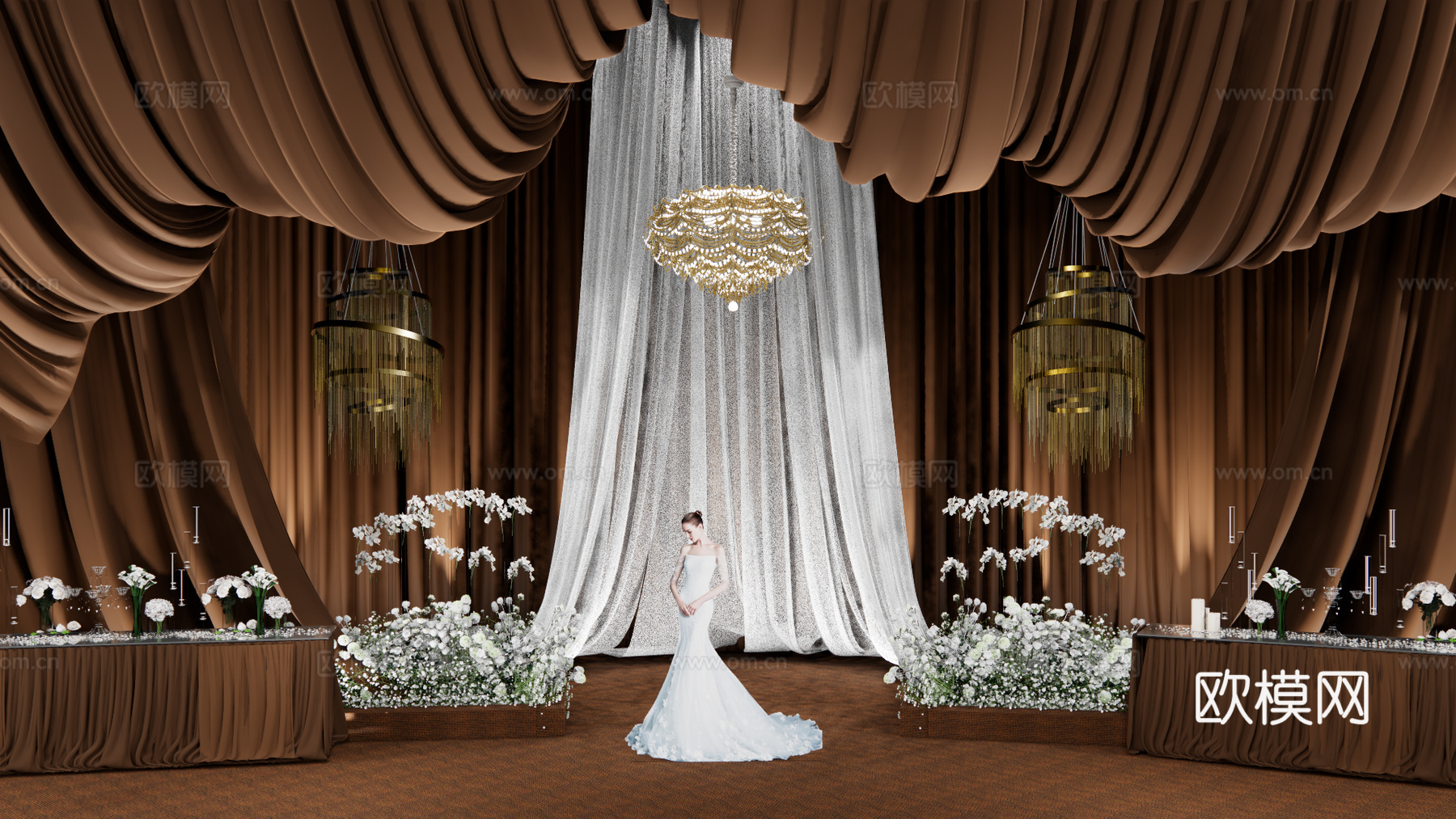 秀场风高顿大气咖啡色 布幔造型婚礼美陈su模型