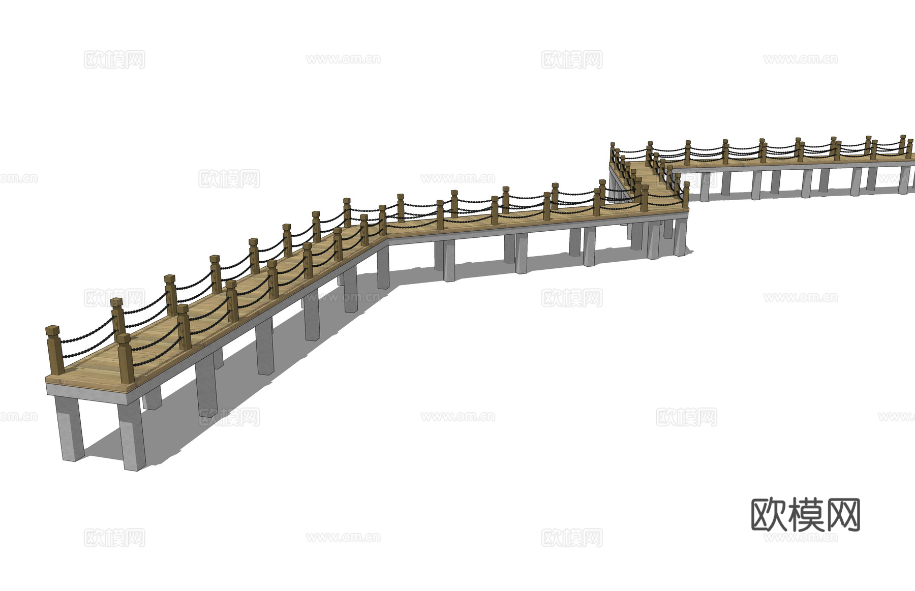 结构桥 高架桥 滨水栈道 木栈道 桥梁su模型下载（渲染图2）
