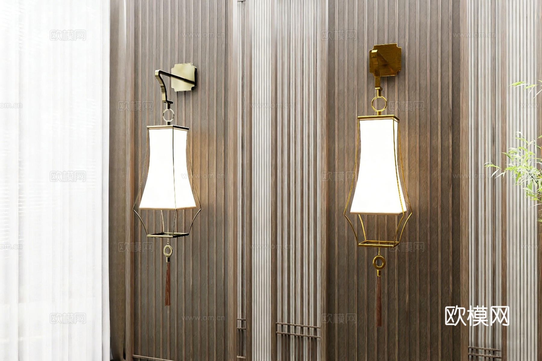 新中式流苏壁灯 金色金属陶瓷灯罩 酒店会所背景墙装饰灯su模型