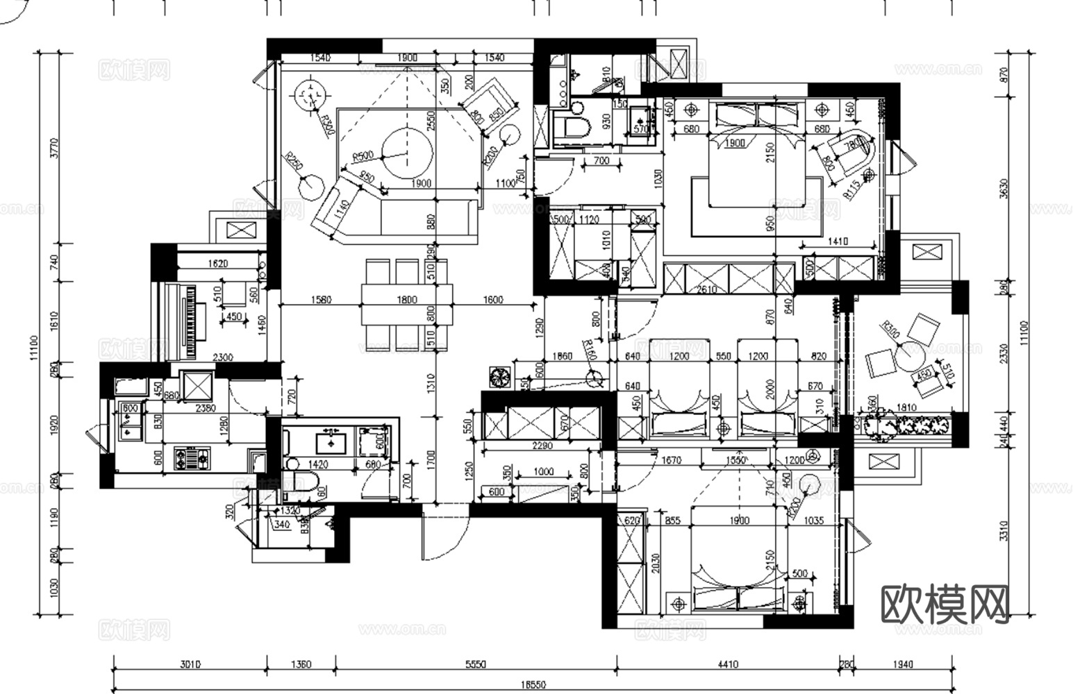 8套无主灯设计样板间大平层别墅CAD施工图效果图实景图cad施工图cad施工图