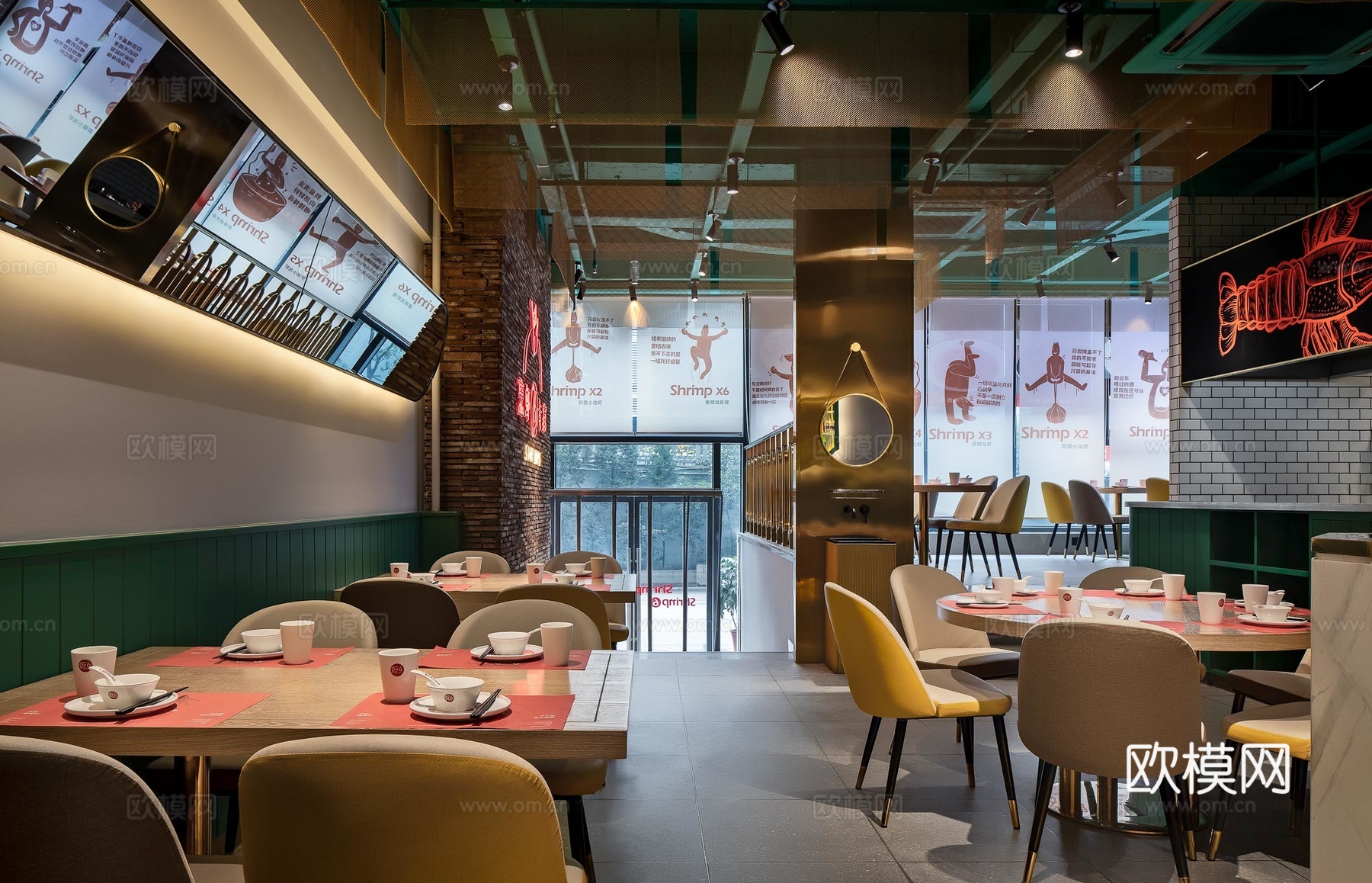 小龙虾快餐厅 最新全套施工图 效果图合集cad施工图