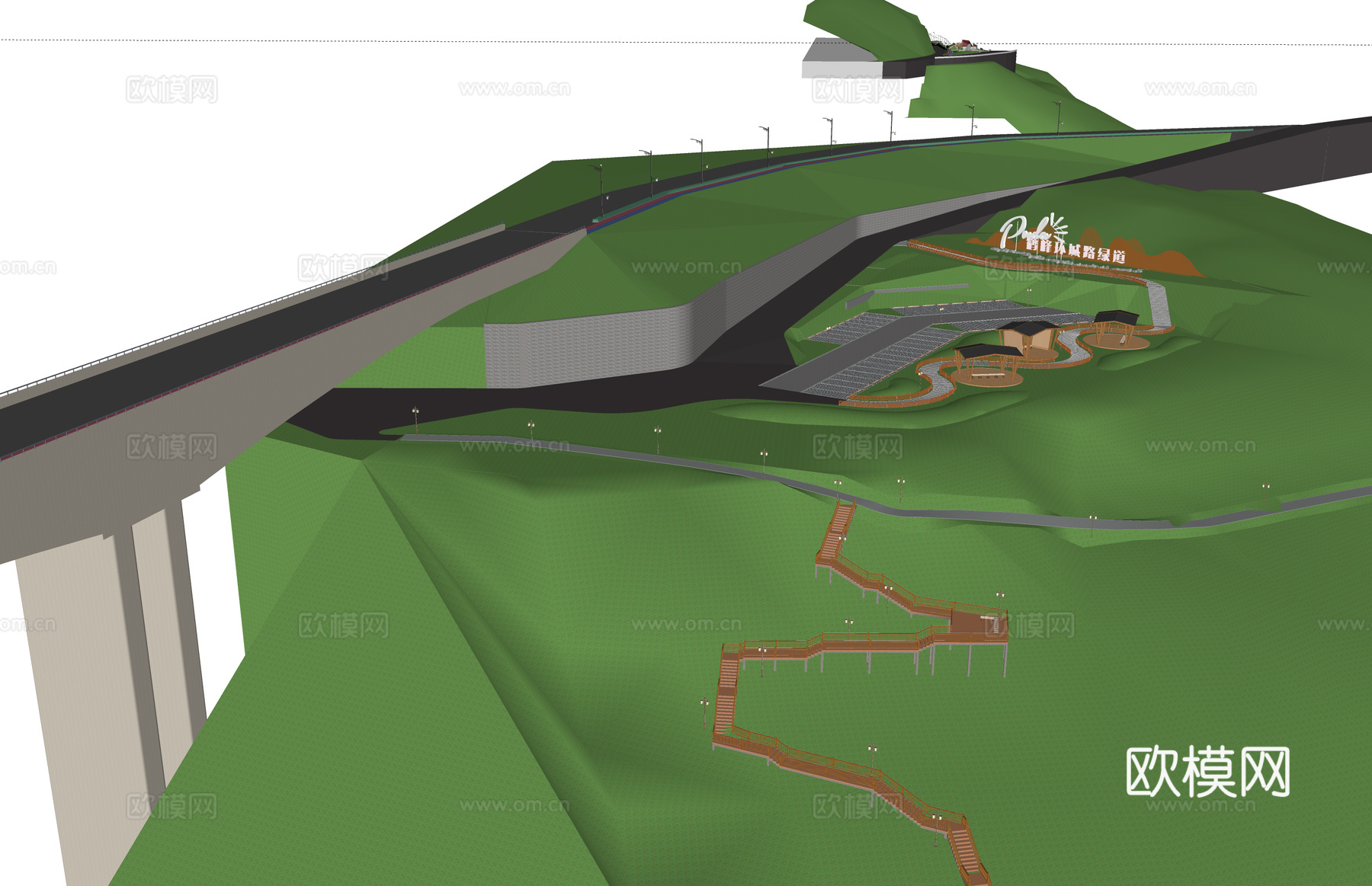 滨水景观 结构桥 亲水平台 桥梁 高架桥 景观桥su模型