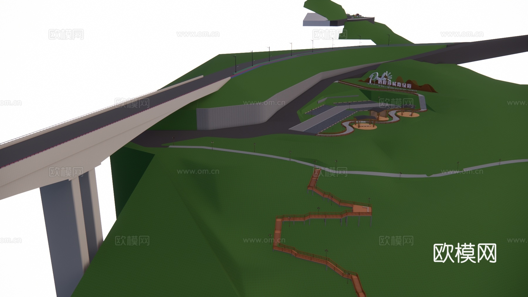 滨水景观 结构桥 亲水平台 桥梁 高架桥 景观桥su模型