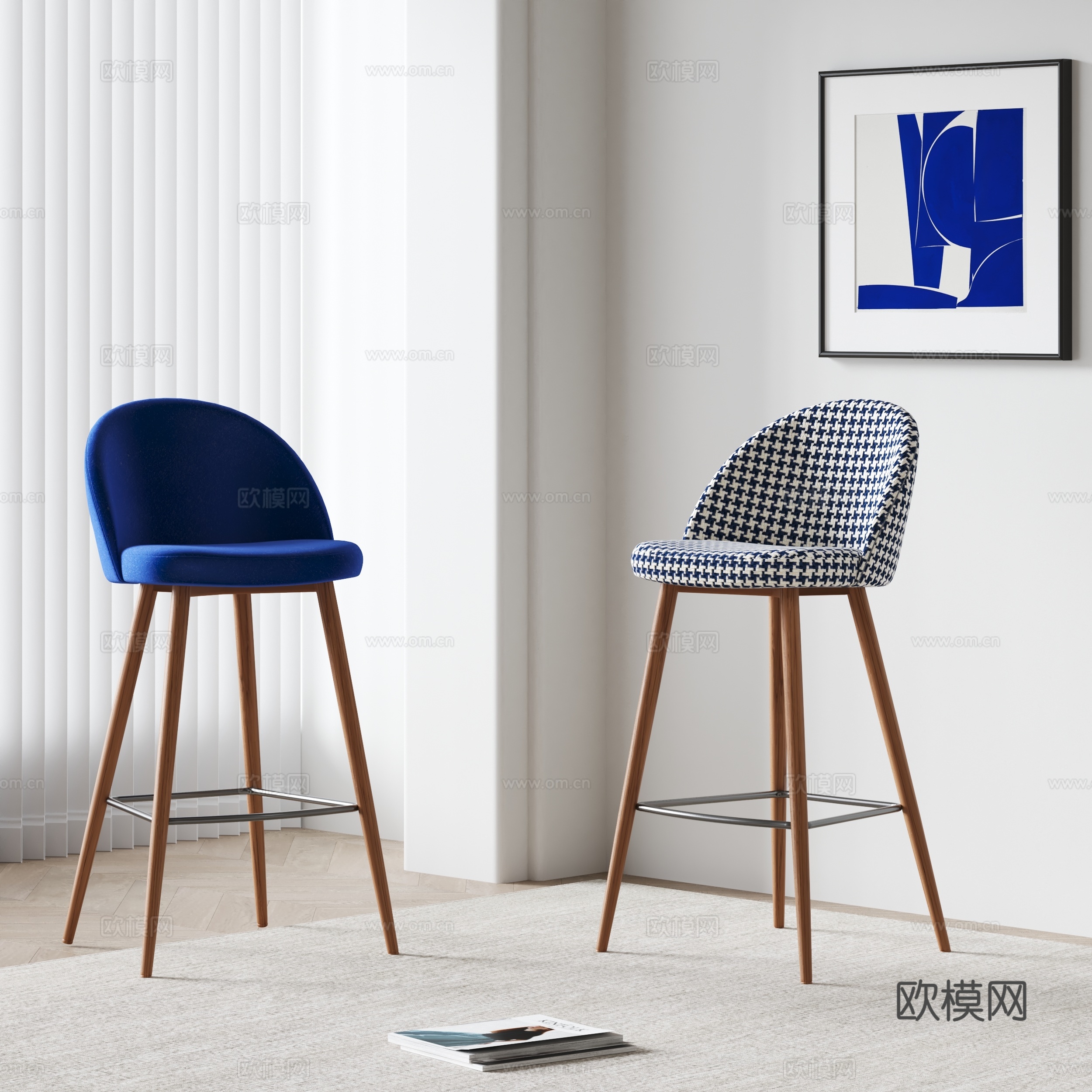 poliform北欧吧椅 布艺吧椅 装饰画su模型