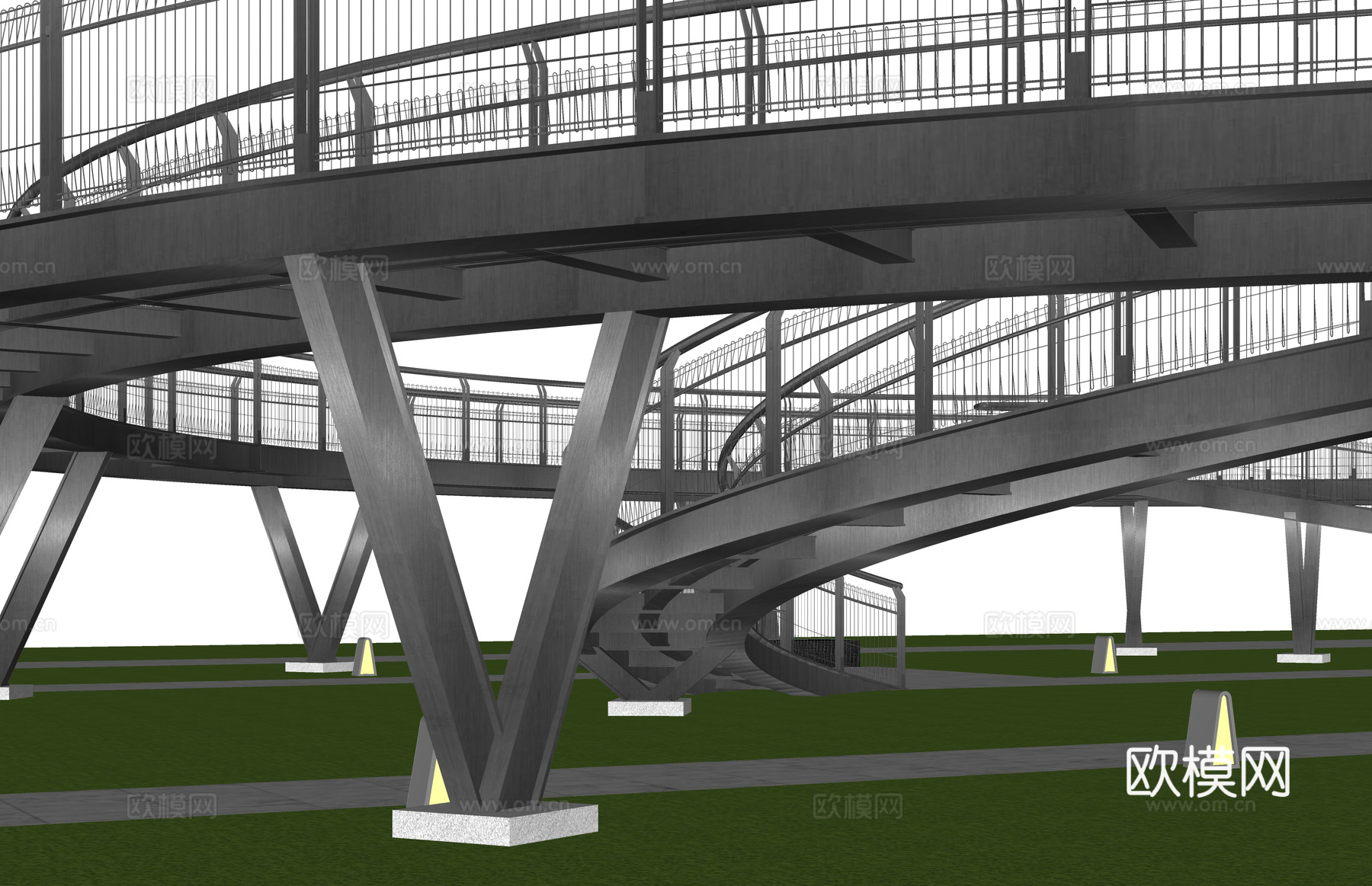滨水景观 结构桥 亲水平台 桥梁 高架桥 景观桥su模型