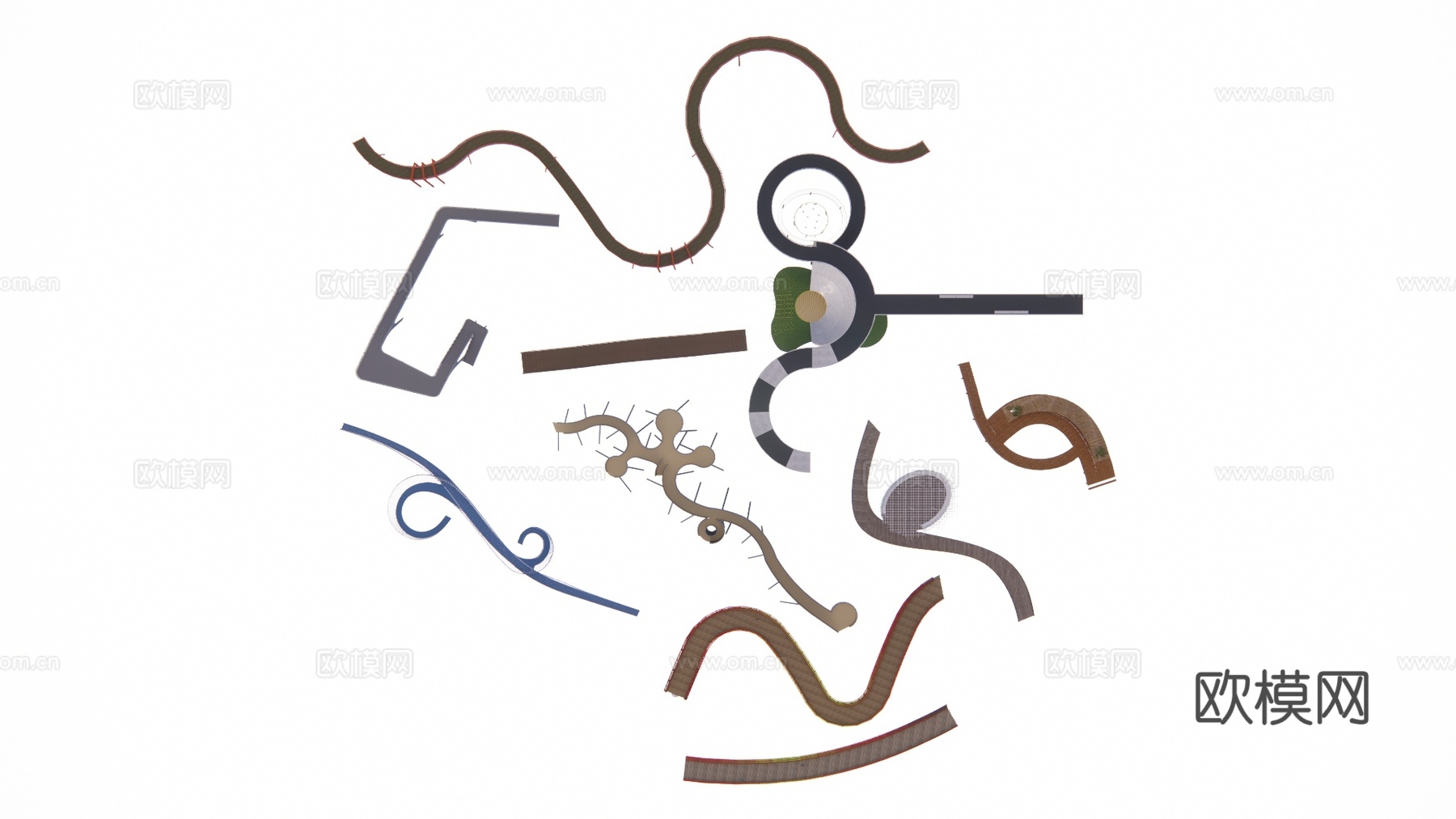 结构桥 高架桥 滨水栈道 木栈道 桥梁su模型下载（渲染图1）