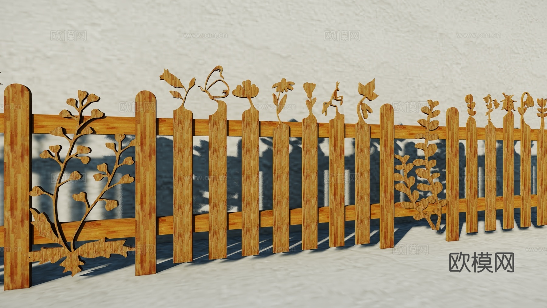 现代生态户外卡通木质栏杆动物围栏护栏彩色花朵儿童栅栏田园草地su模型su模型