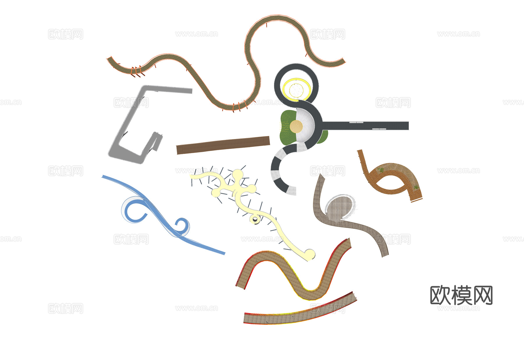 结构桥 高架桥 滨水栈道 木栈道 桥梁su模型下载（渲染图2）