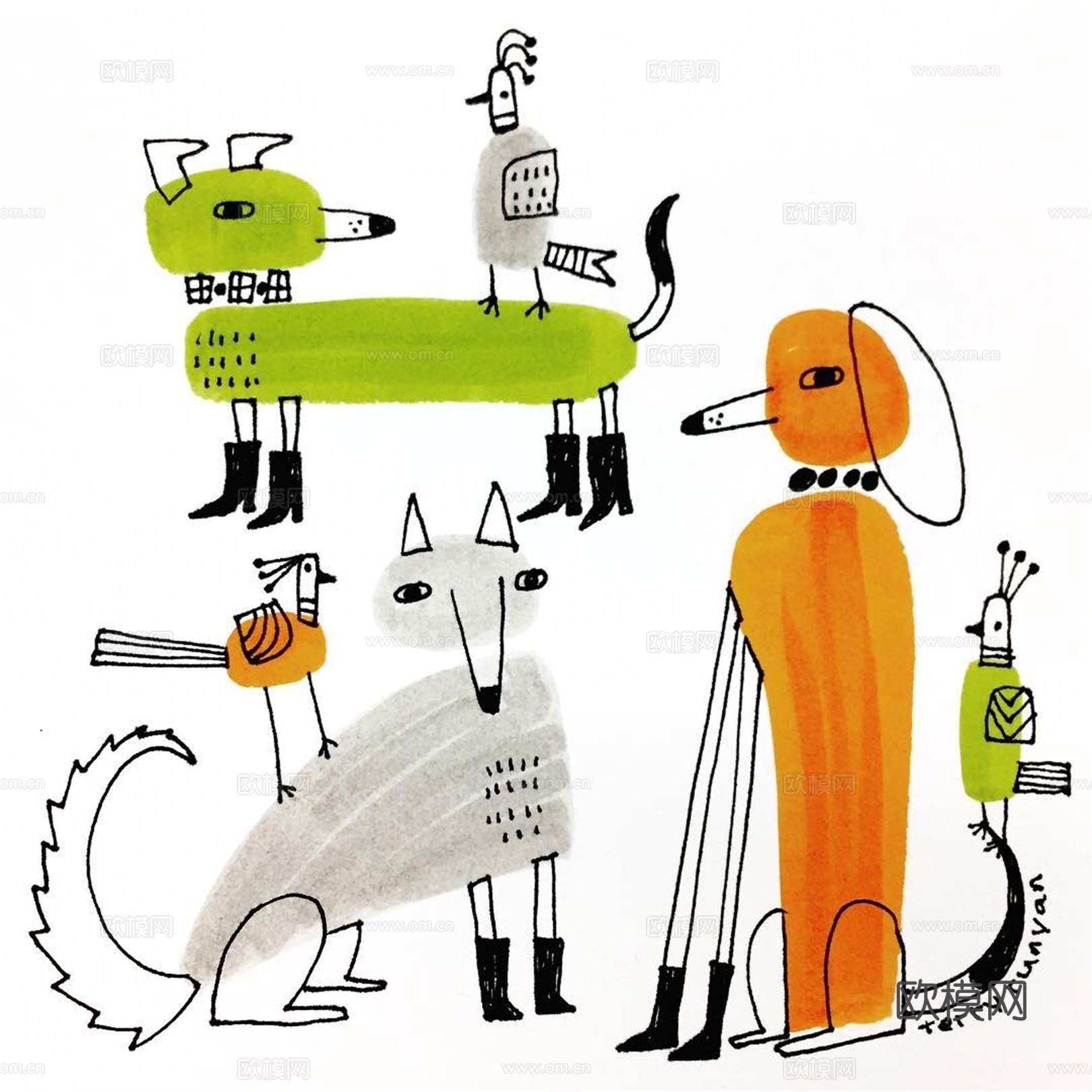 可爱动物手绘创意童趣插画猫咪动物插画治愈系插画可爱儿童插画下载