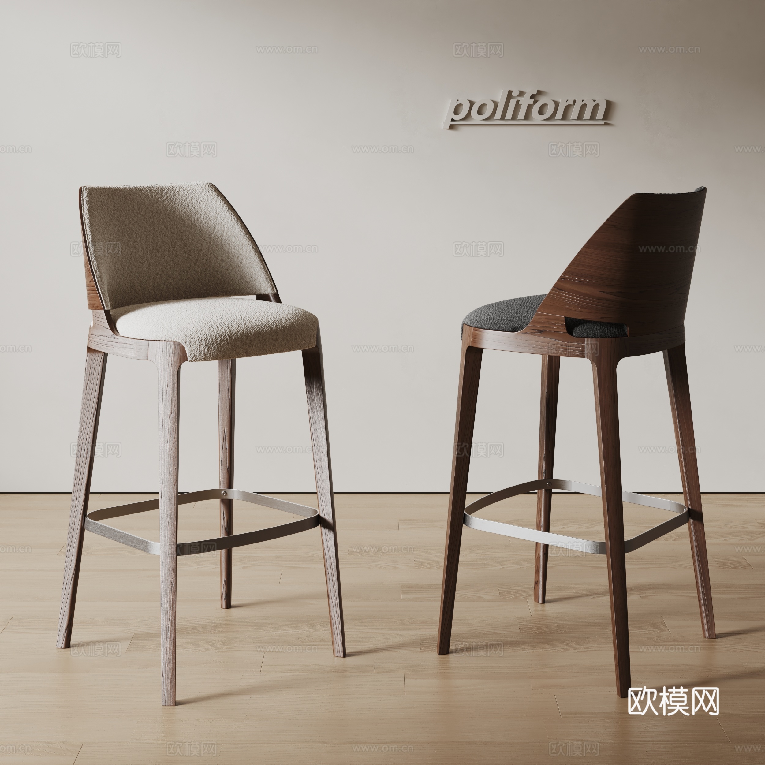 poliform现代吧椅 实木吧椅 布艺吧椅su模型