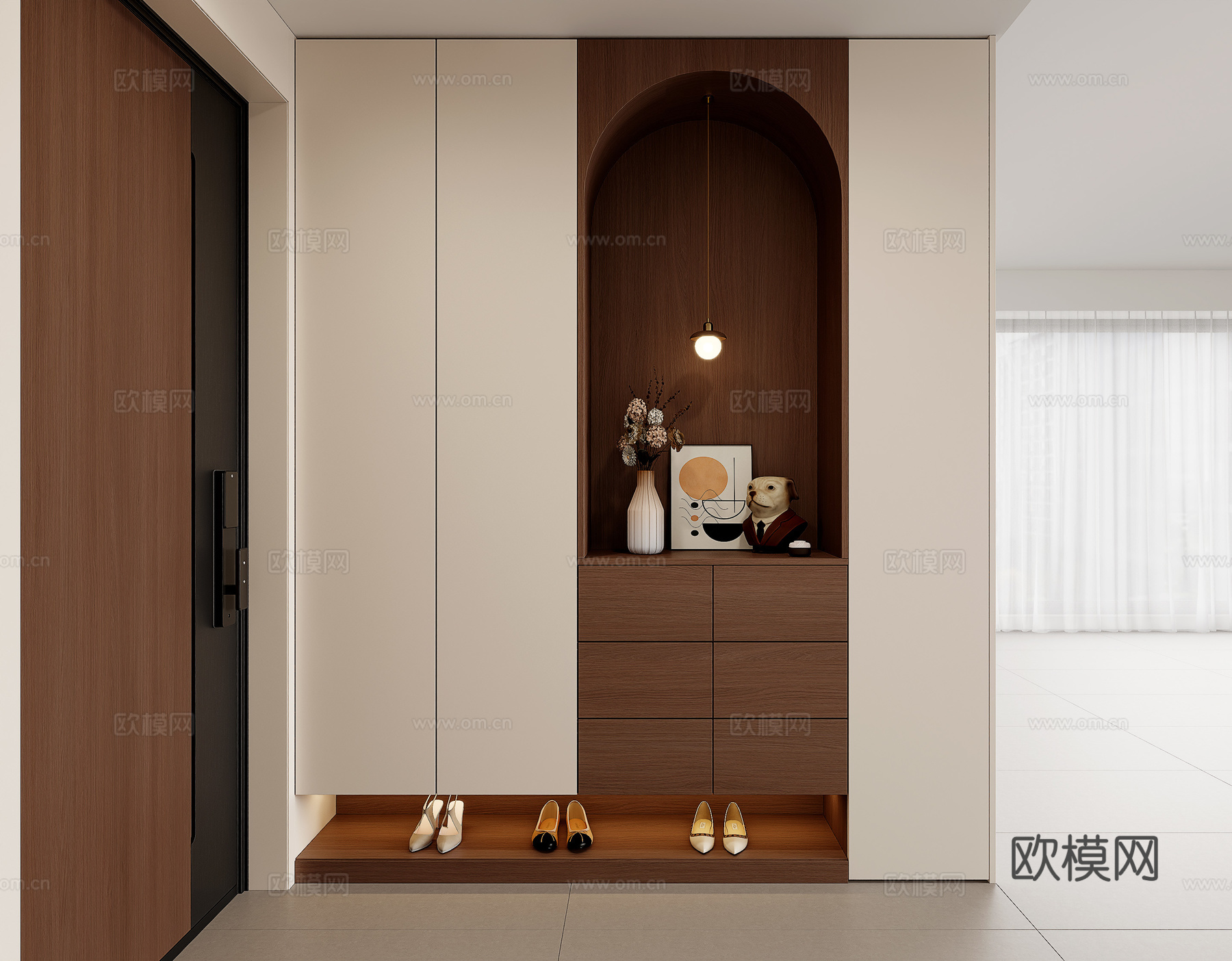 现代中古风鞋柜 入户玄关鞋柜 玄关柜su模型