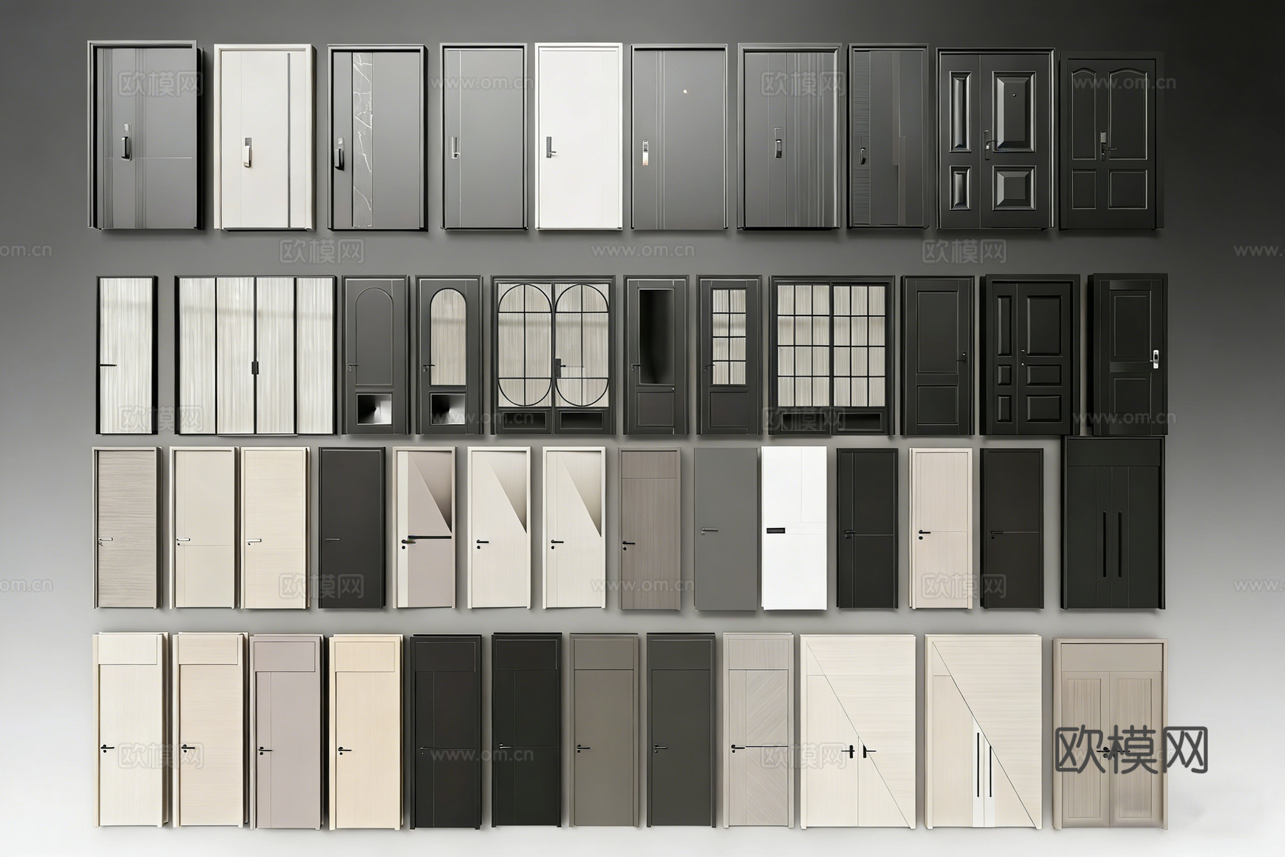 现代简约室内门 平板门 玻璃门 实木门 家装卧室门su模型
